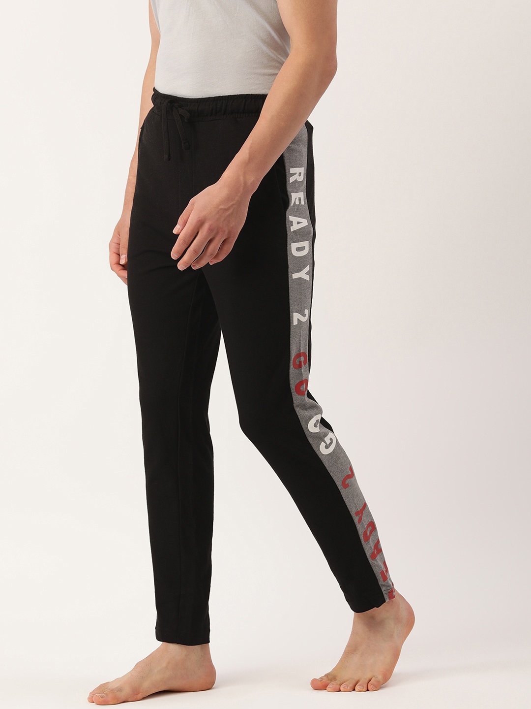 

Chromozome Men Black Printed Lounge Pants With Side Stripes