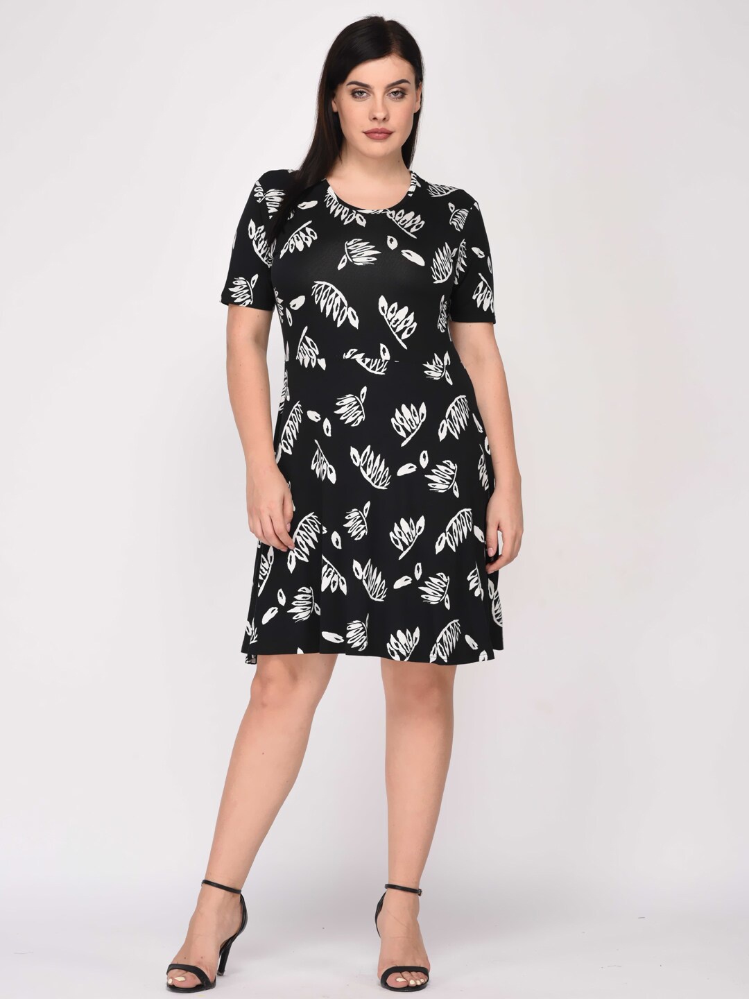 

LastInch Monochrome Skater Dress, Black