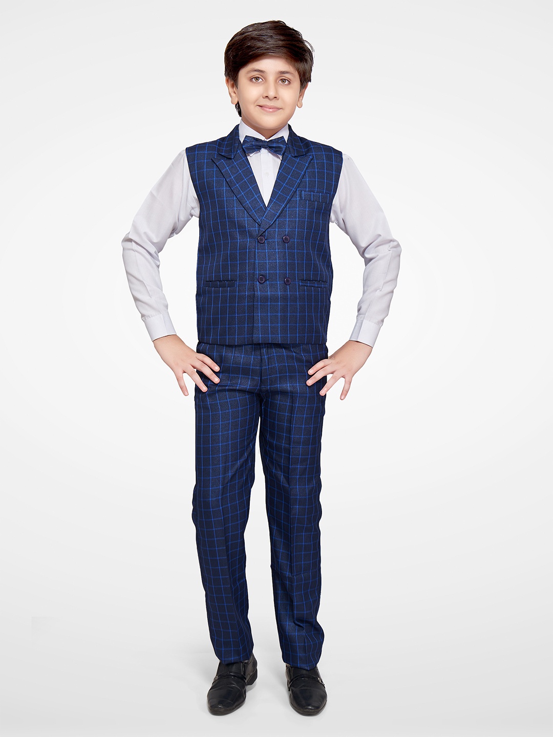 

Jeetethnics Boys Navy Blue & White Checked Shirt with Trousers