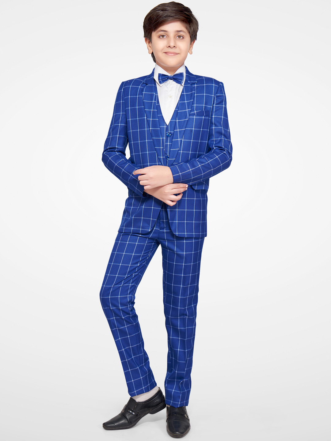 

Jeetethnics Boys Navy Blue & White Checked Party Suits