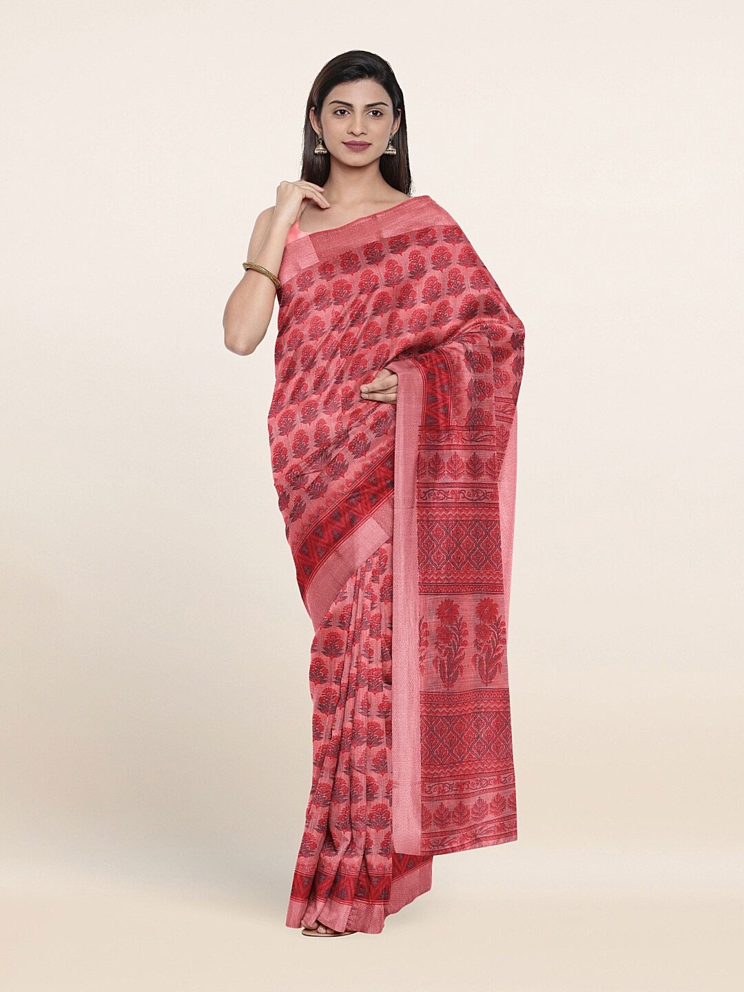

Pothys Pink & Grey Floral Saree