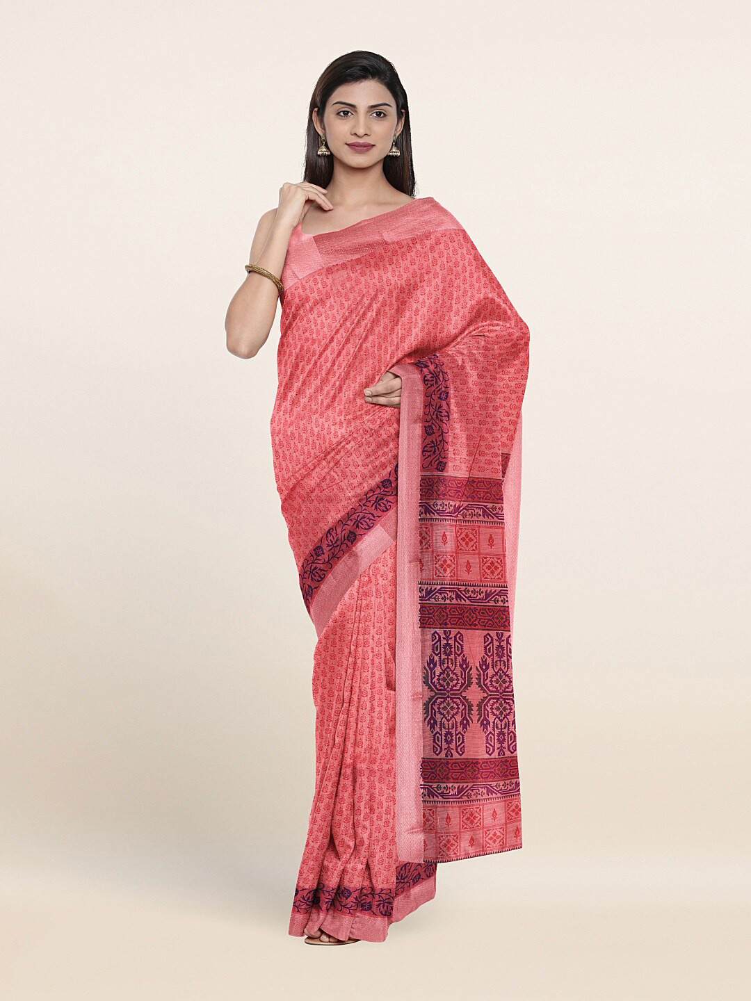 

Pothys Pink & Purple Floral Cotton Blend Saree