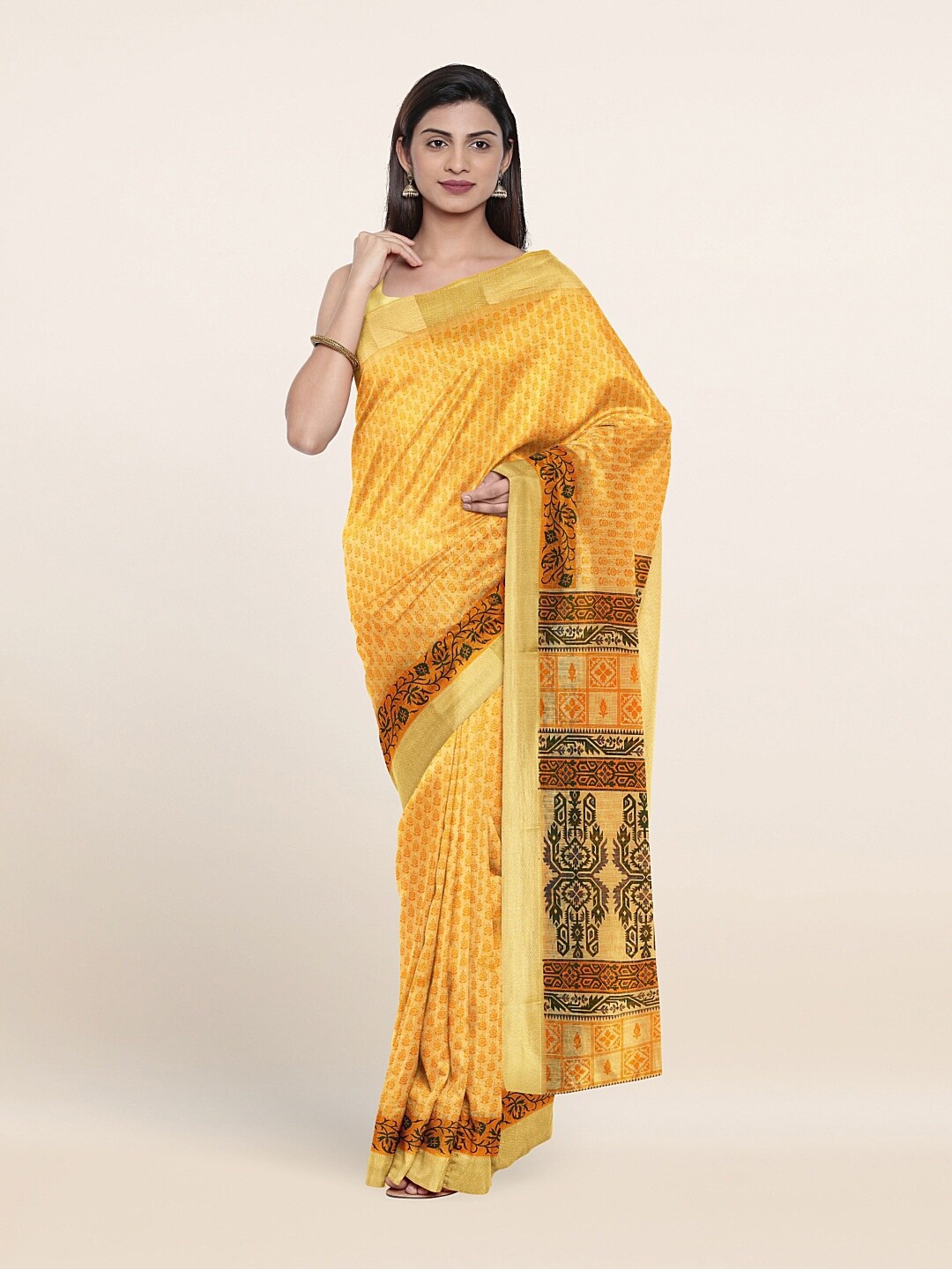 

Pothys Yellow & Orange Floral Saree