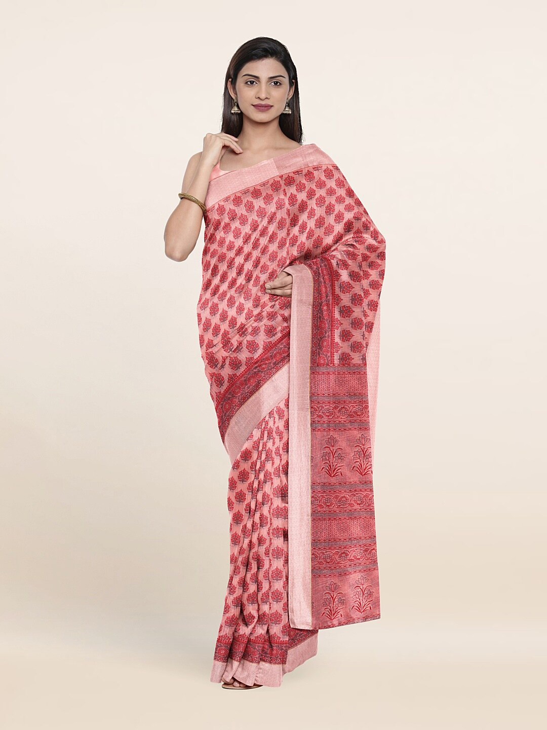 

Pothys Pink & Grey Floral Saree