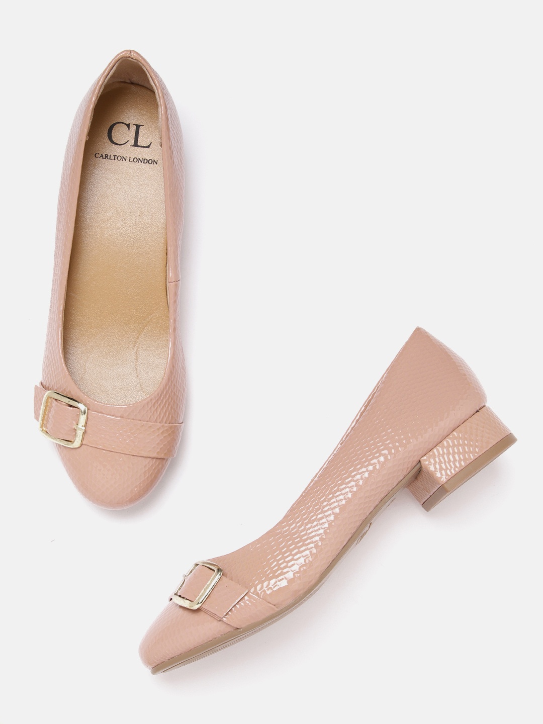 

Carlton London Women Peach-Coloured Snakeskin Textured Ballerinas with Buckles