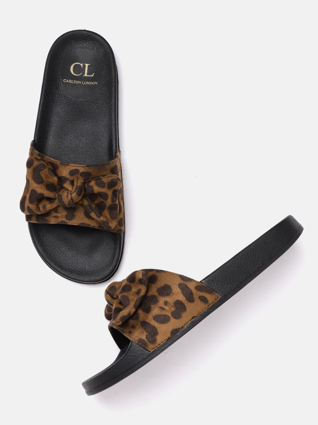 

Carlton London Women Brown Leopard Printed Open Toe Flats with Bows