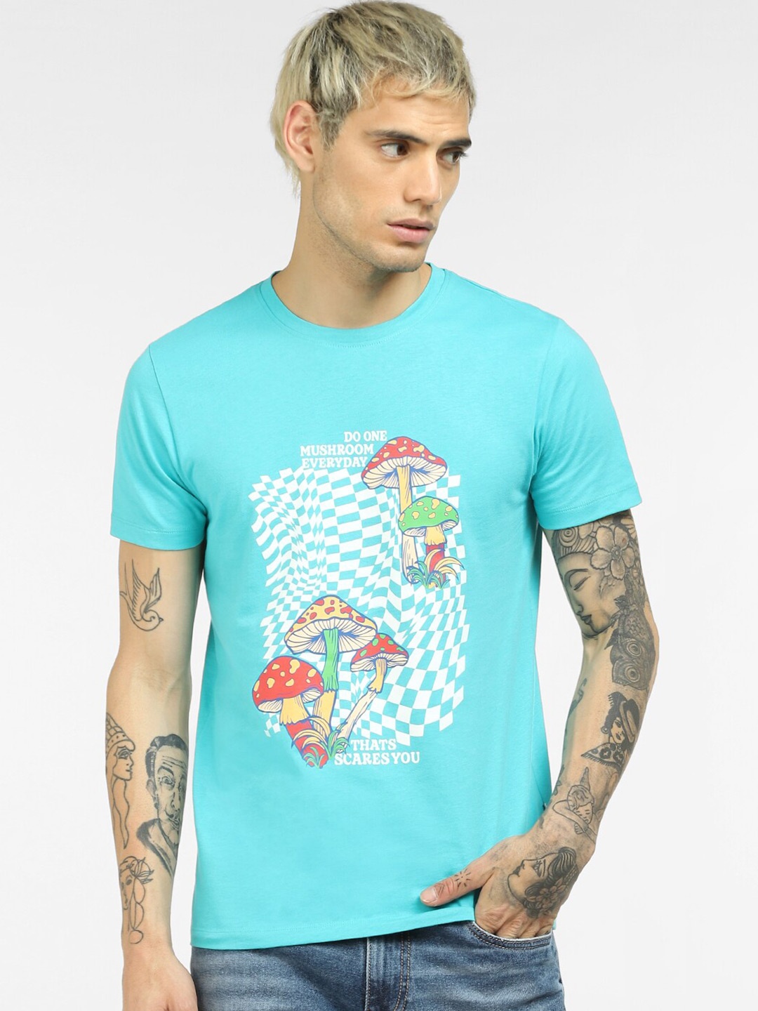 

Jack & Jones Men Blue Printed Slim Fit T-shirt