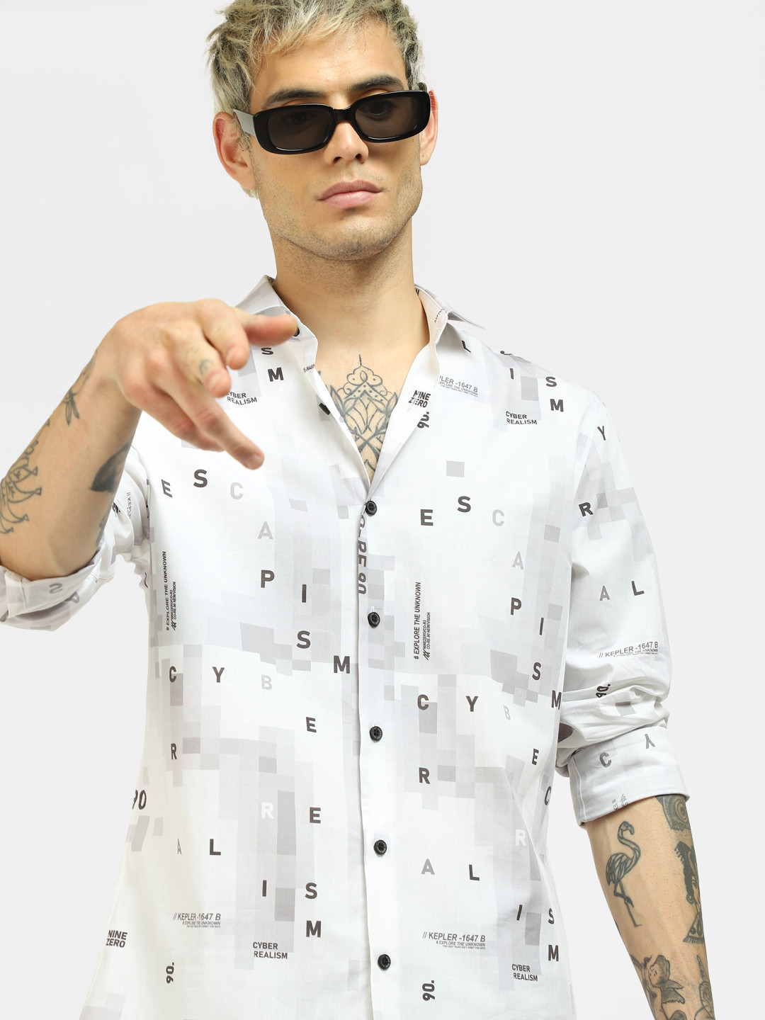 

Jack & Jones Men White Slim Fit Printed Casual Shirt