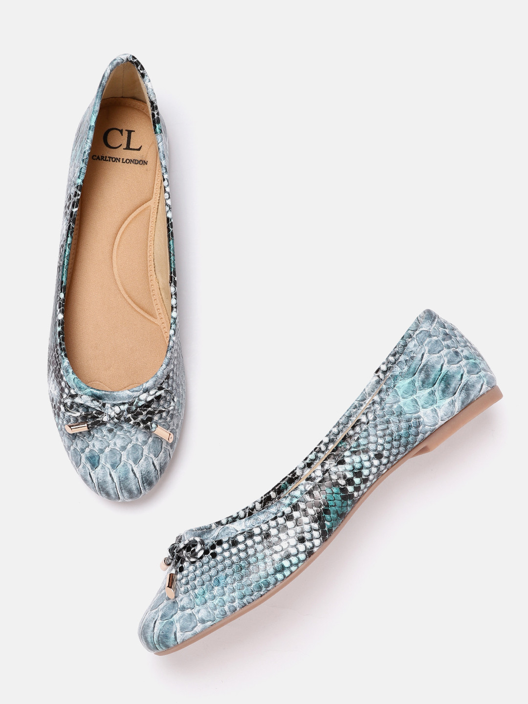

Carlton London Women Grey & Black Printed Ballerinas with Bows