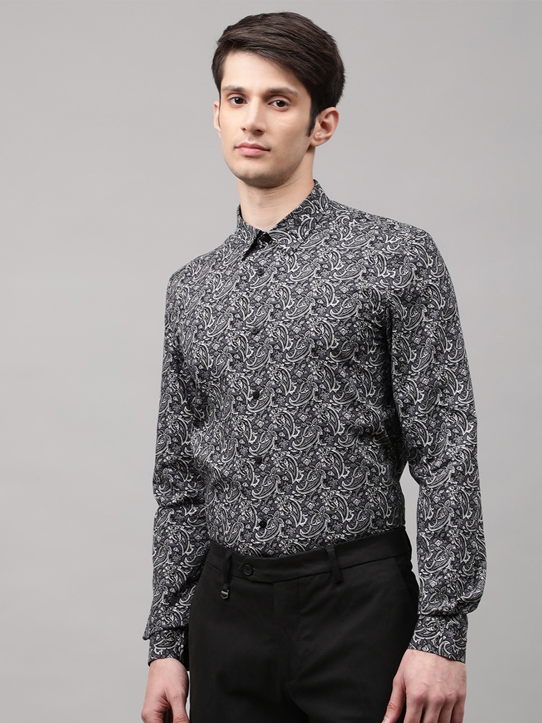 

Antony Morato Men Grey Classic Floral Printed Formal Shirt