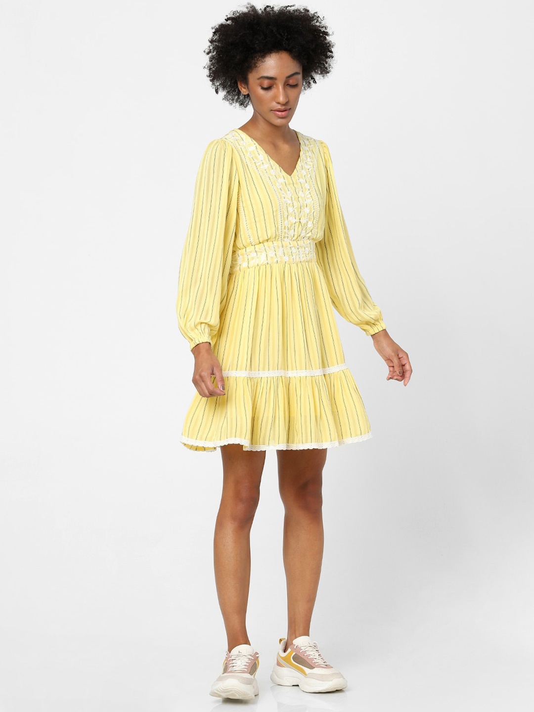 

ONLY Women Yellow Floral Embroidered Dress