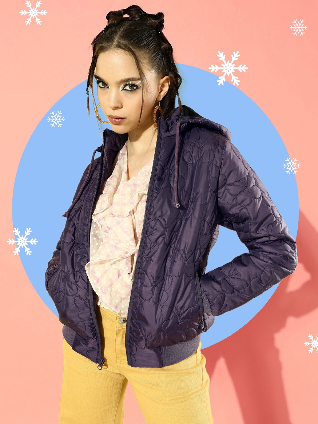 

DressBerry Women Charming Purple Self-Design Quilt In Comfort Jacket