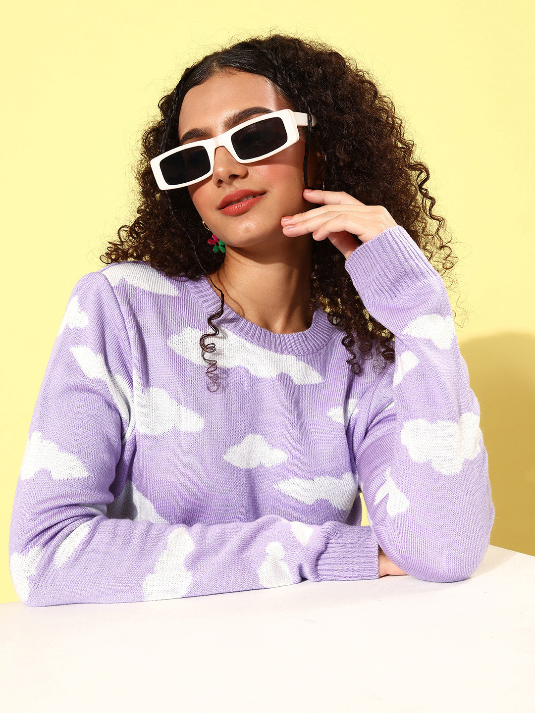 

4WRD by Dressberry Women Lavender Abstract Knits Bits Sweater