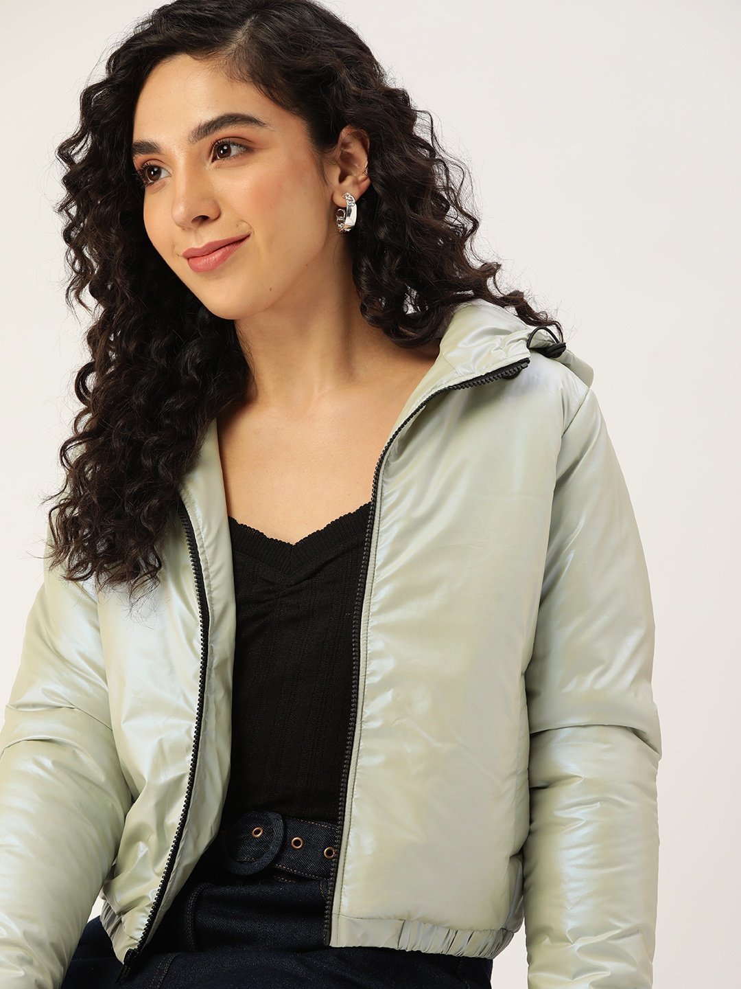 

DressBerry Women Green Solid Padded Jacket