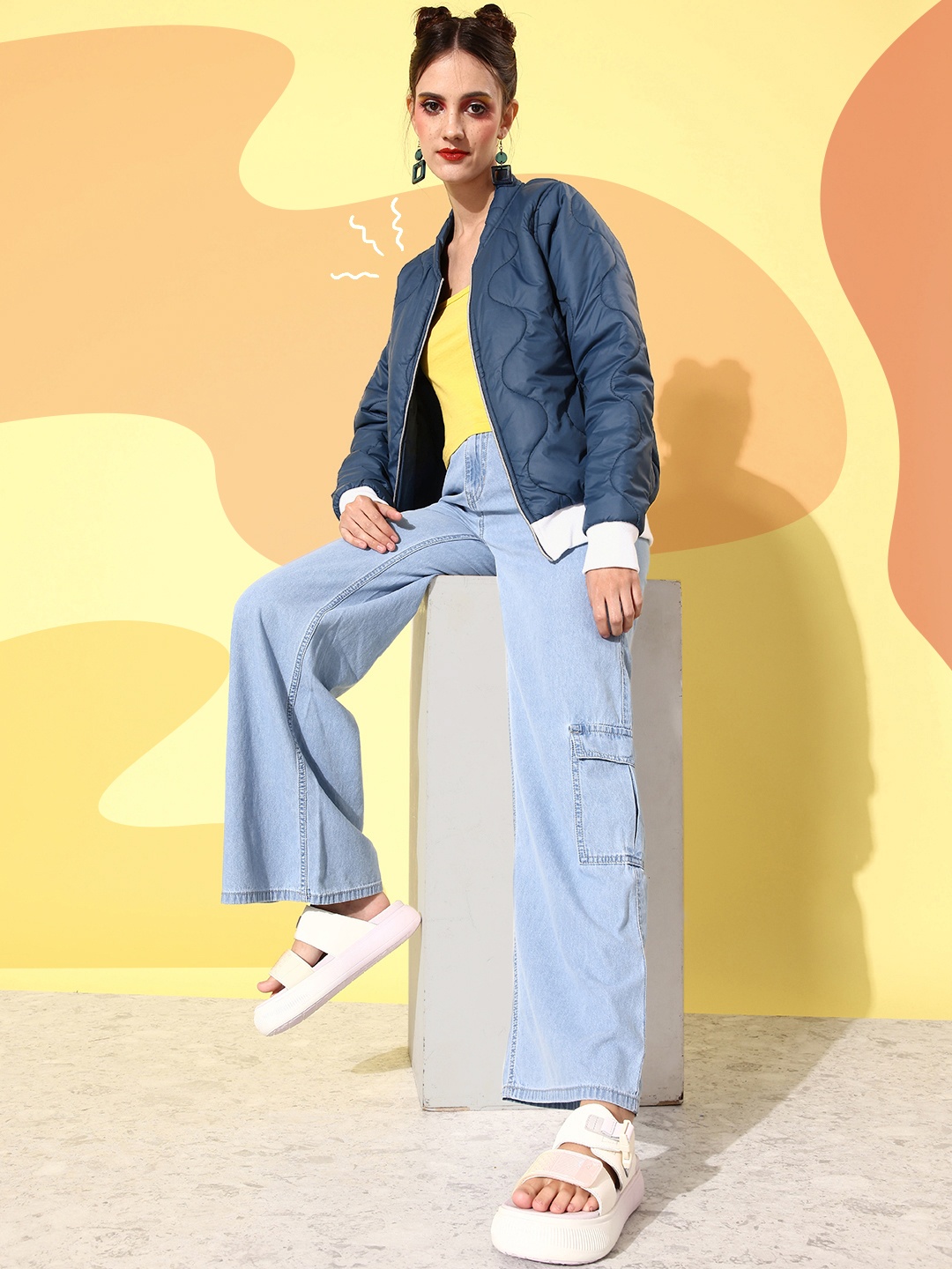 

4WRD by Dressberry Women Navy Blue Solid Bomber Jacket