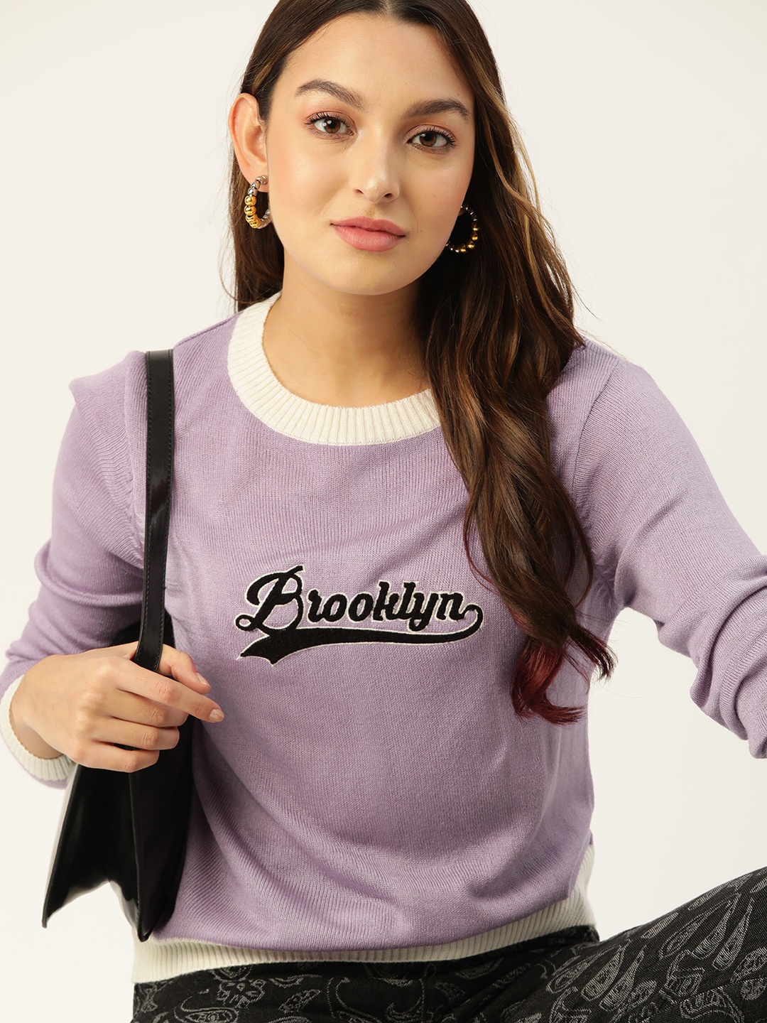 

DressBerry Women Embroidered Acrylic Pullover, Lavender