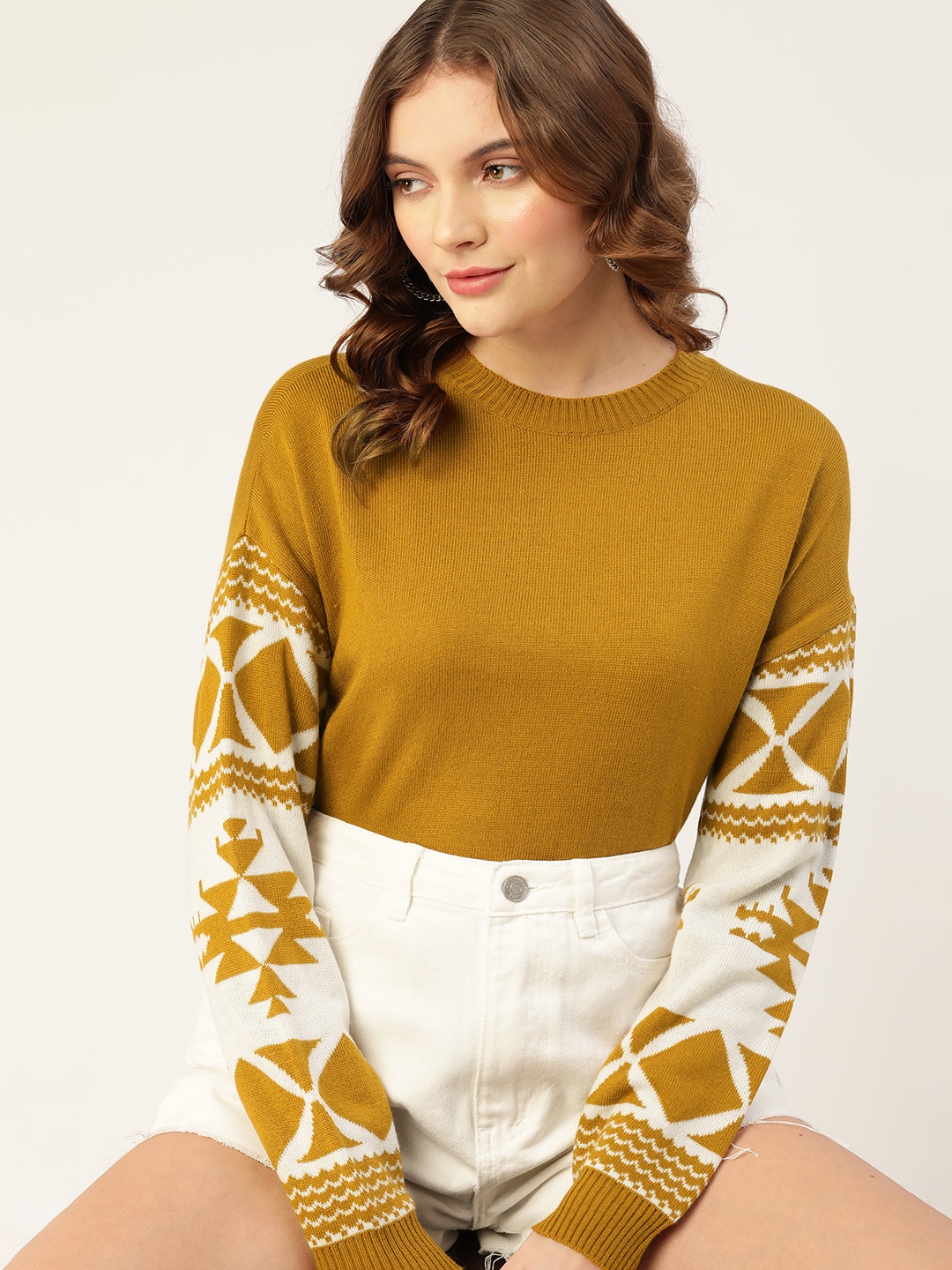 

DressBerry Women Mustard Yellow Solid Pullover