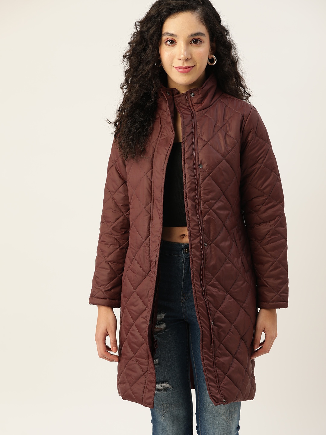 

DressBerry Women Maroon Solid Longline Quilted Jacket