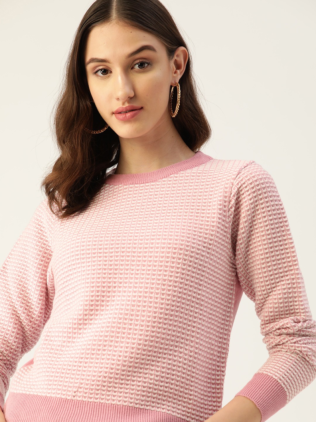 

DressBerry Women Pink Self Design Pullover