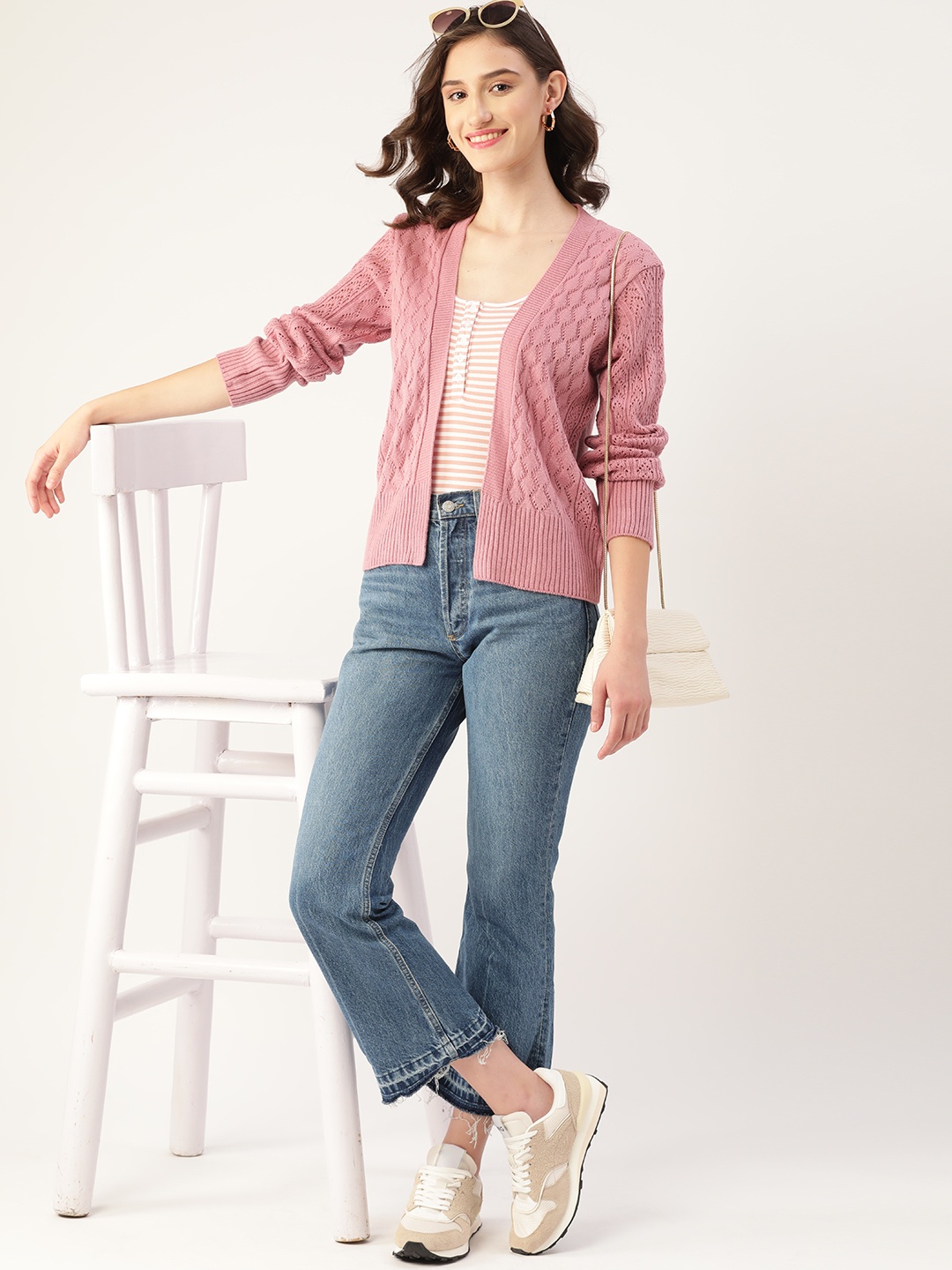 

DressBerry Women Pink Cardigan with Embroidered Detail