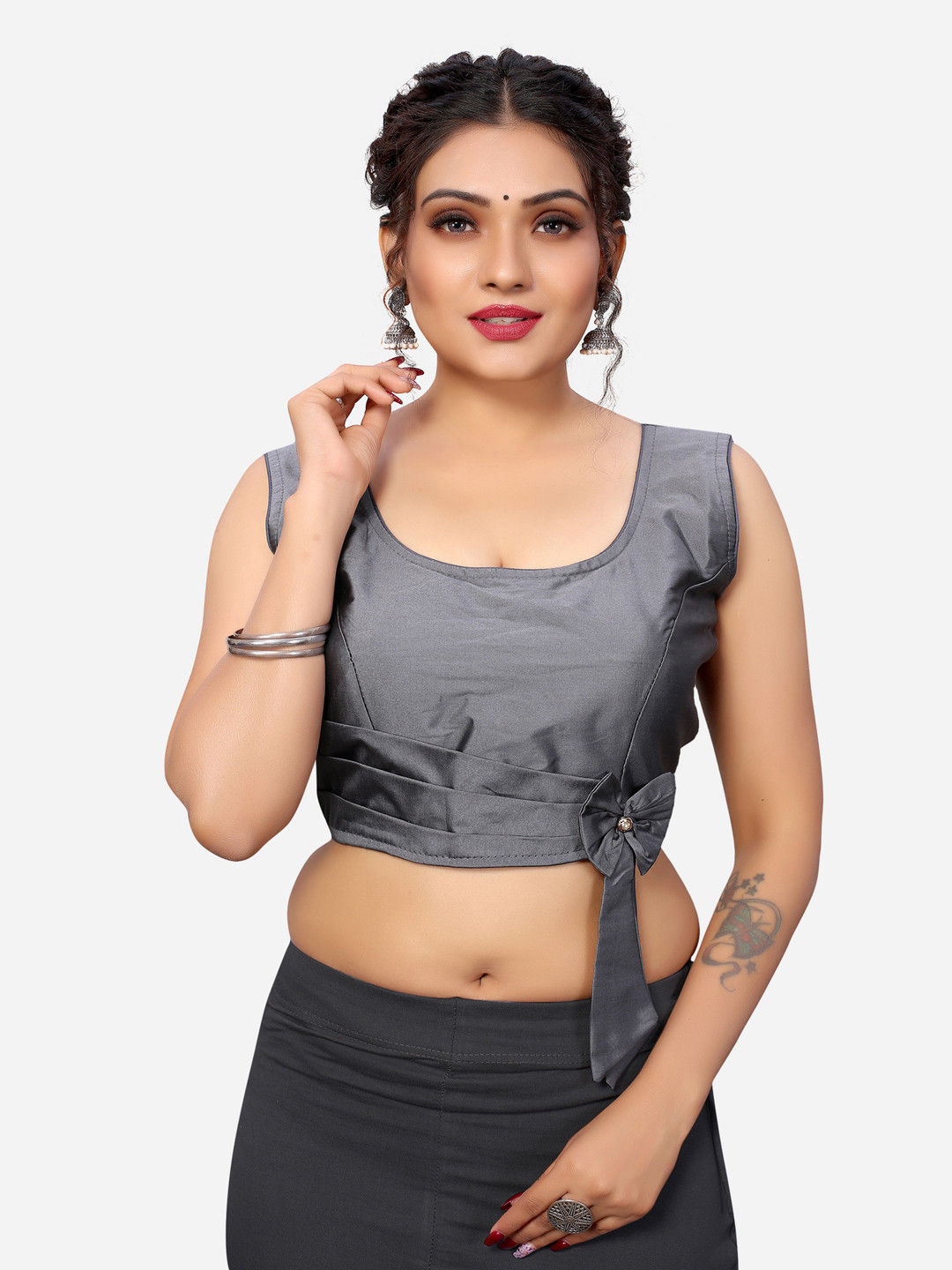 

SIRIL Women Grey Embellished Padded Saree Blouse