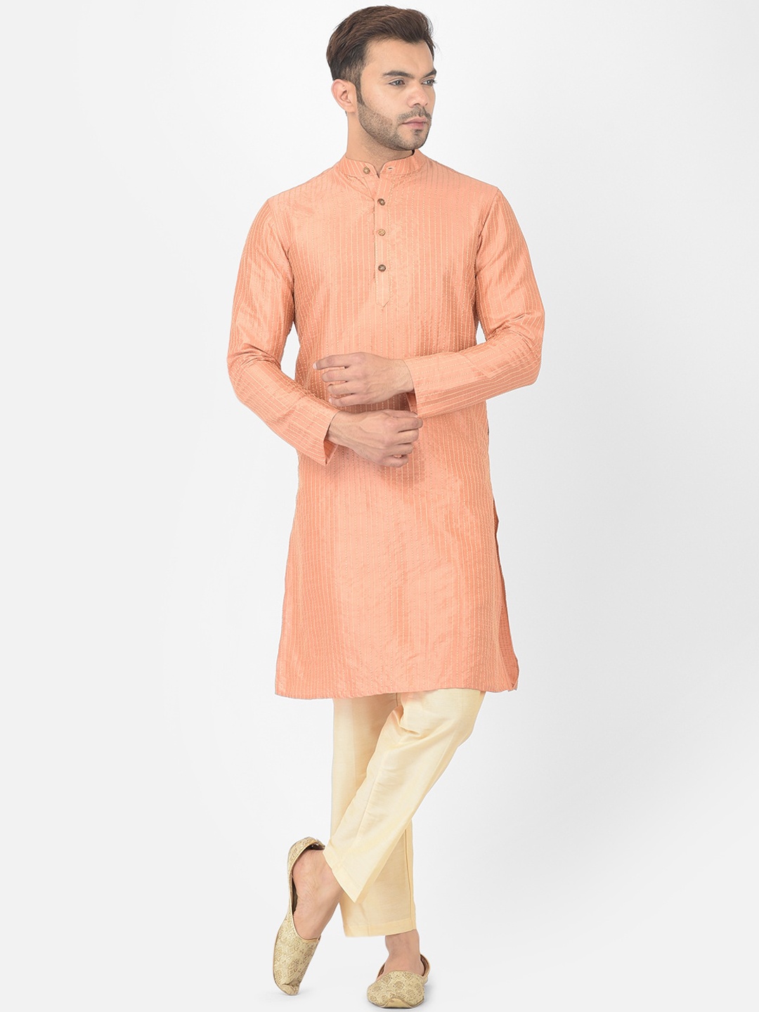 

DEYANN Men Peach-Coloured Kurta with Pyjamas