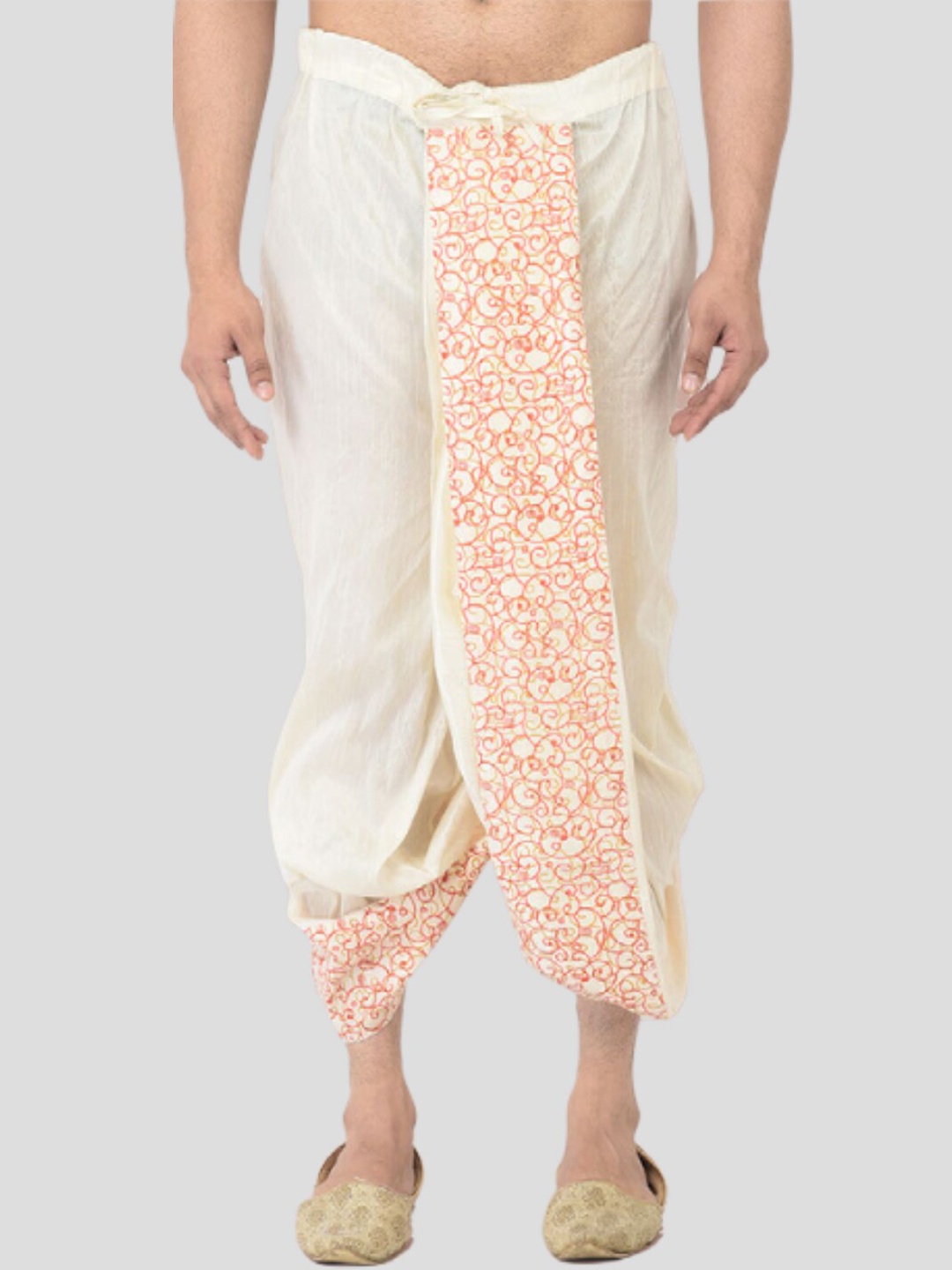 

DEYANN Men Off White & Orange Printed Dhoti Pants