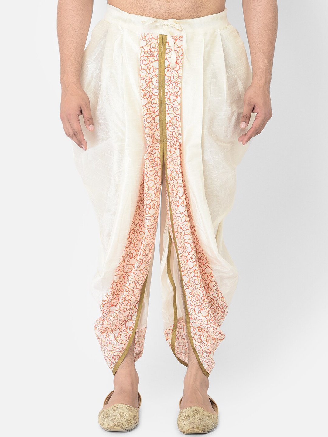 

DEYANN Men Off White & Orange Printed Dhoti Pants