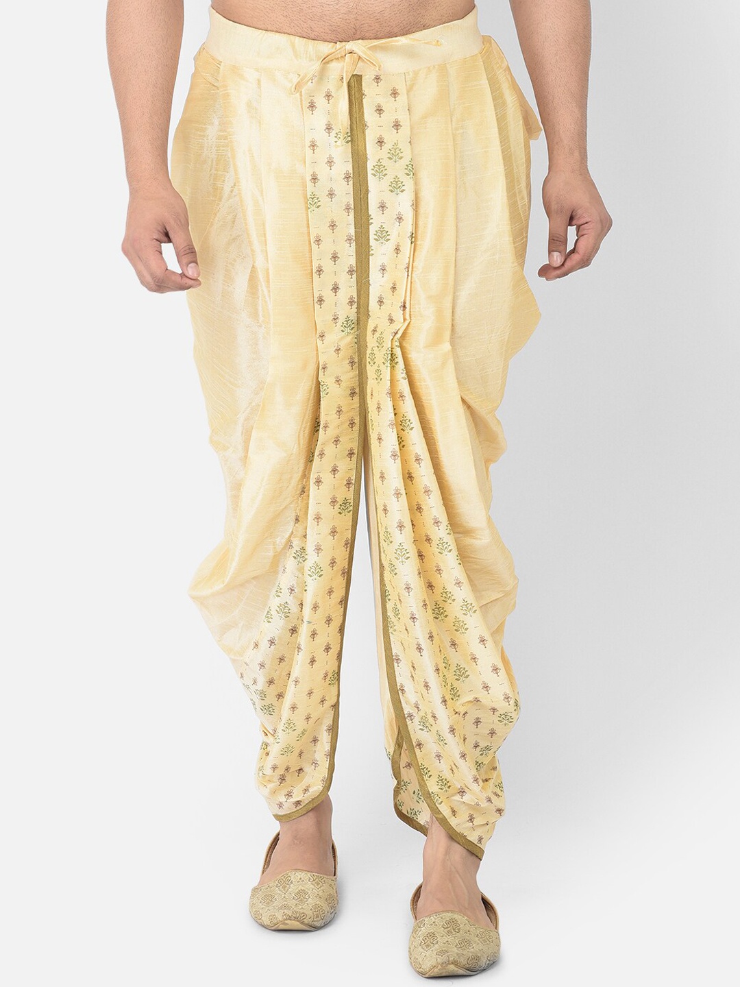 DEYANN Men Cream & Green Ethnic Print Dhoti Pants