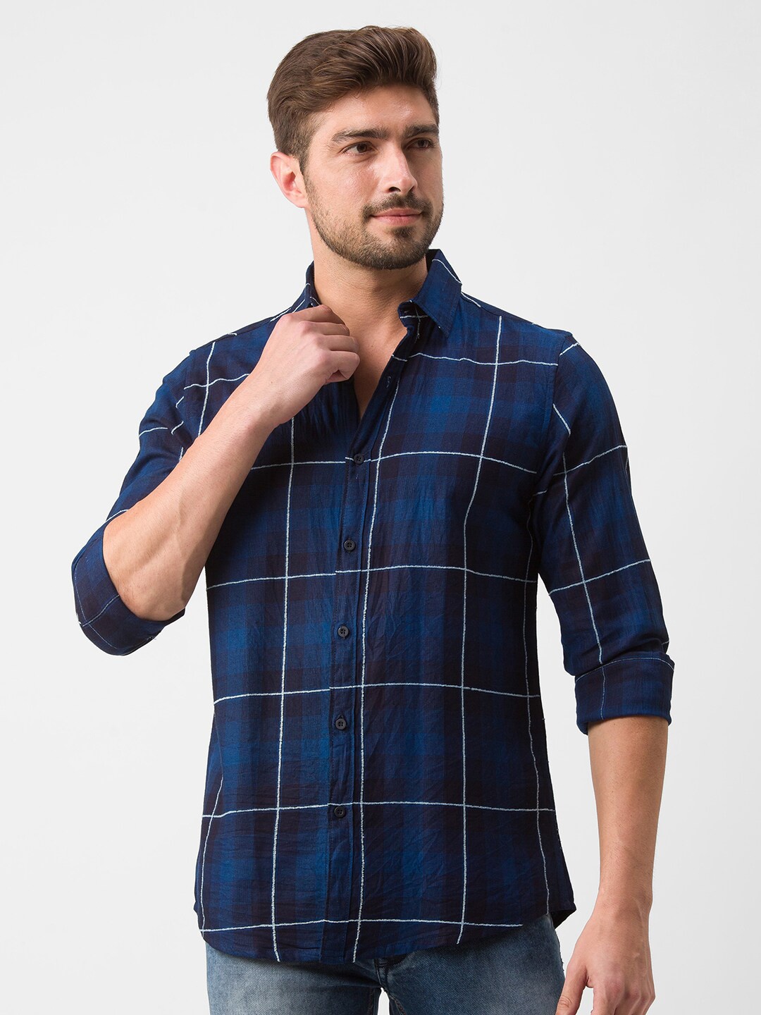 

Nick&Jess Men Blue & Black Classic Slim Fit Tartan Checked Casual Shirt