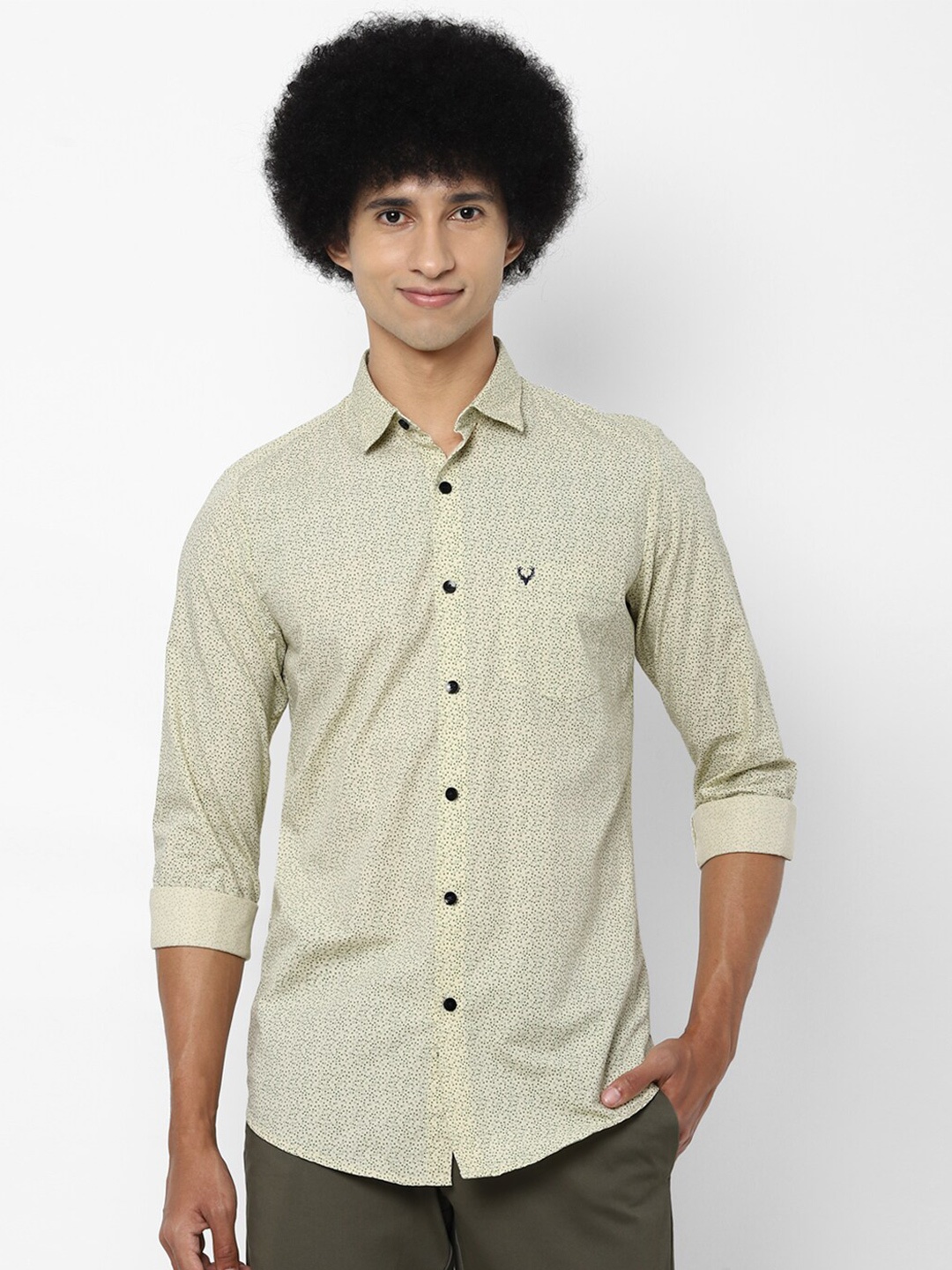 

Allen Solly Men Olive Green Slim Fit Printed Pure Cotton Casual Shirt