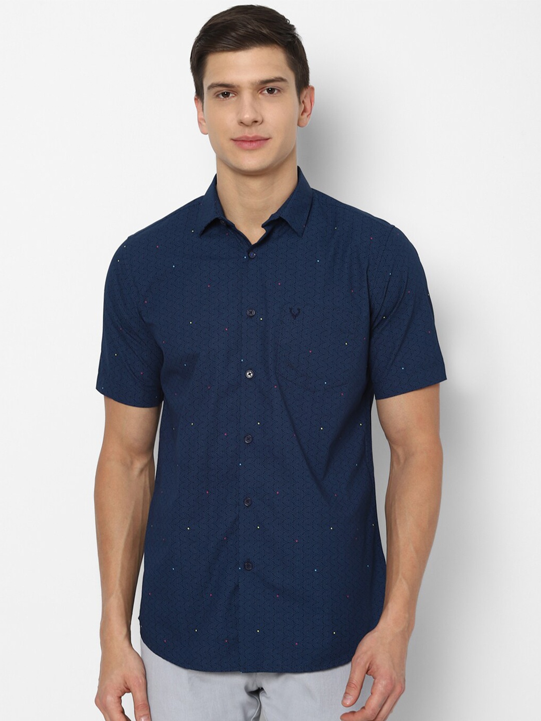

Allen Solly Men Navy Blue Slim Fit Printed Casual Shirt