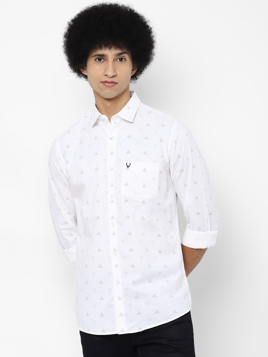 

Allen Solly Men White Slim Fit Printed Pure Cotton Casual Shirt