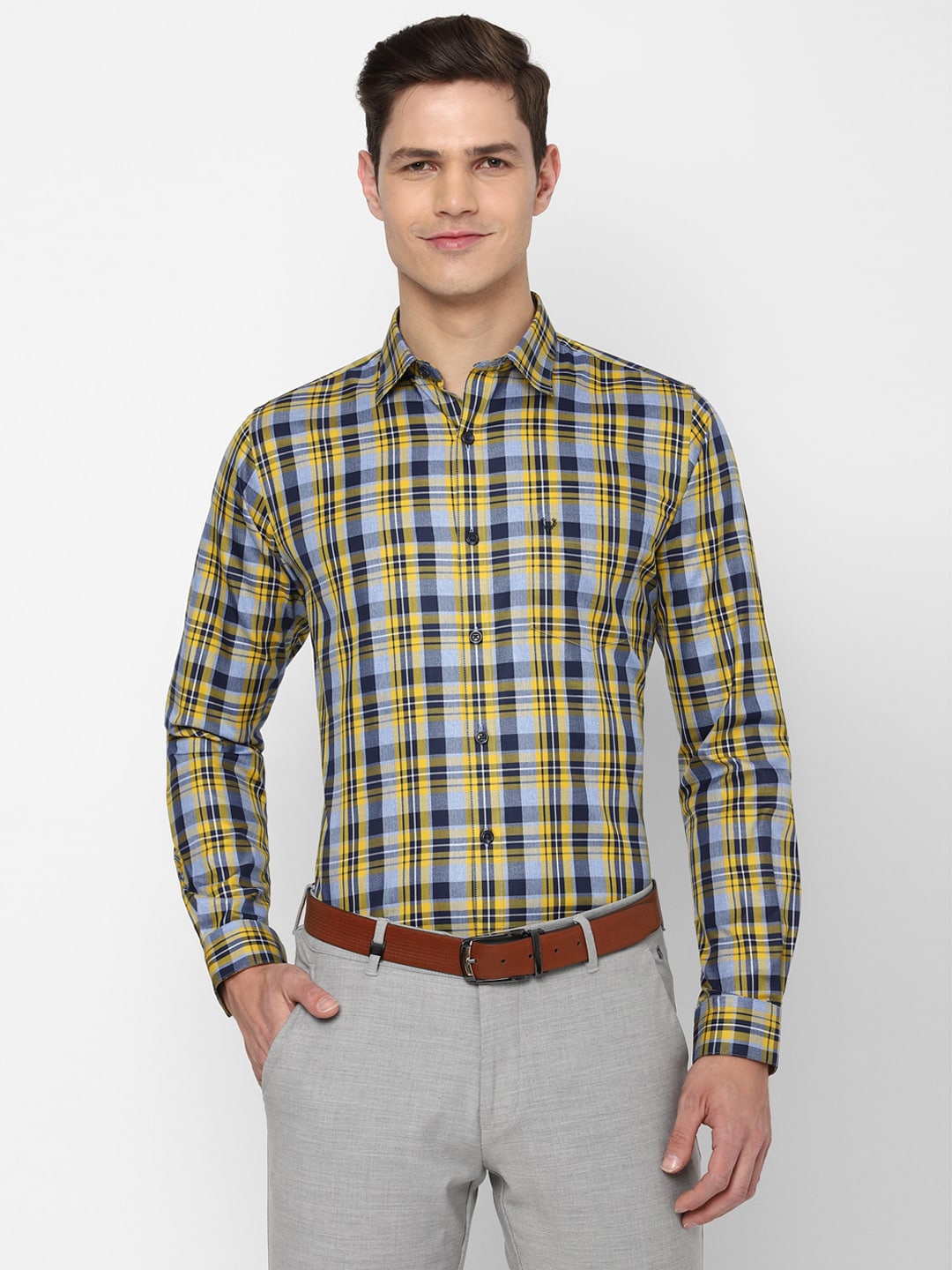 

Allen Solly Men Yellow Slim Fit Tartan Checks Checked Formal Shirt