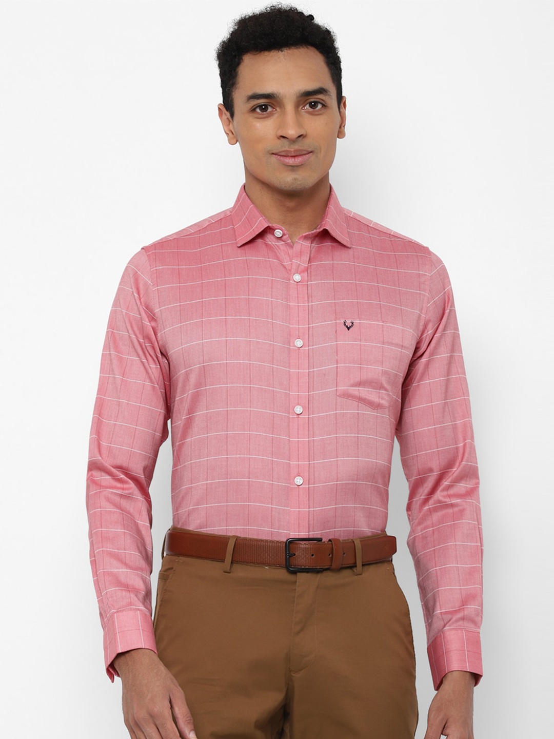 

Allen Solly Men Pink Slim Fit Windowpane Checked Cotton Formal Shirt