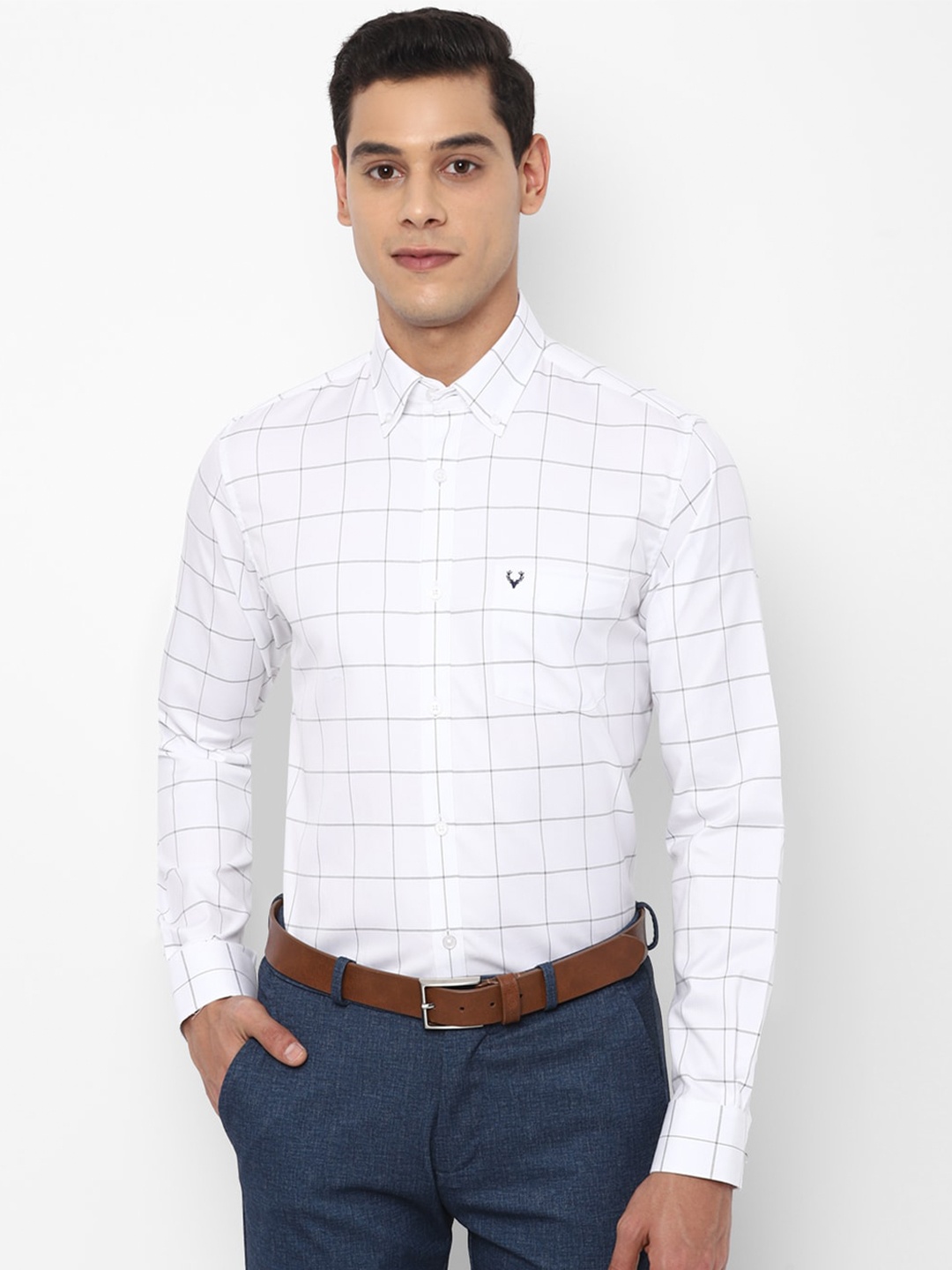 

Allen Solly Men White Slim Fit Windowpane Checked Formal Shirt