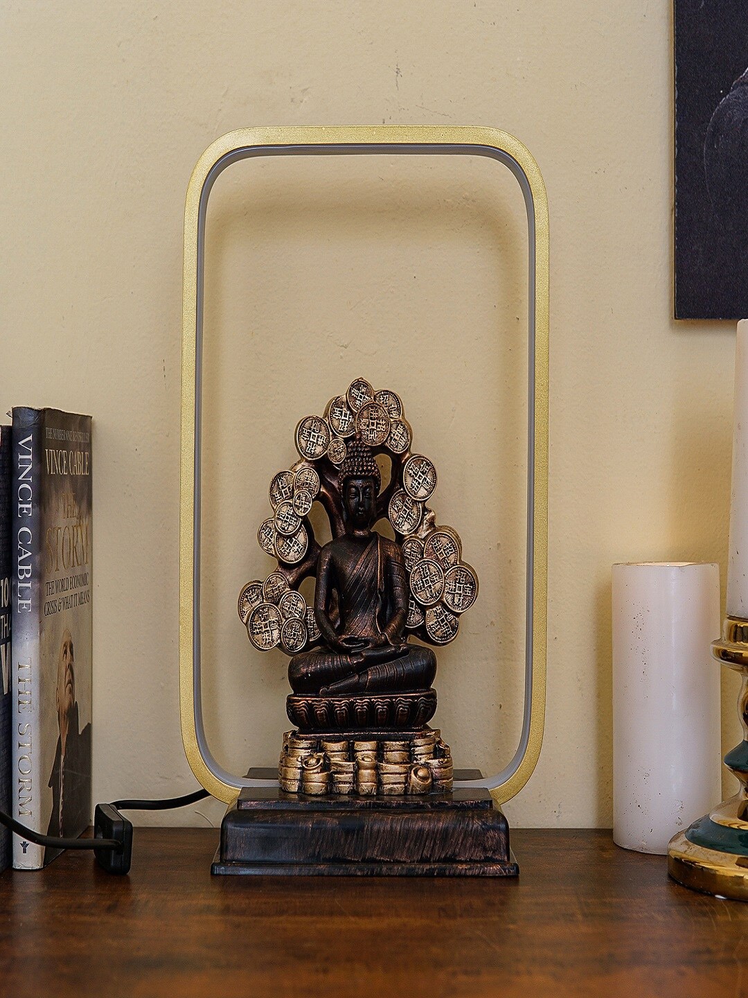 

StatueStudio Black & Gold-Toned Buddha Tree Idol With Led Frame Statue Showpieces