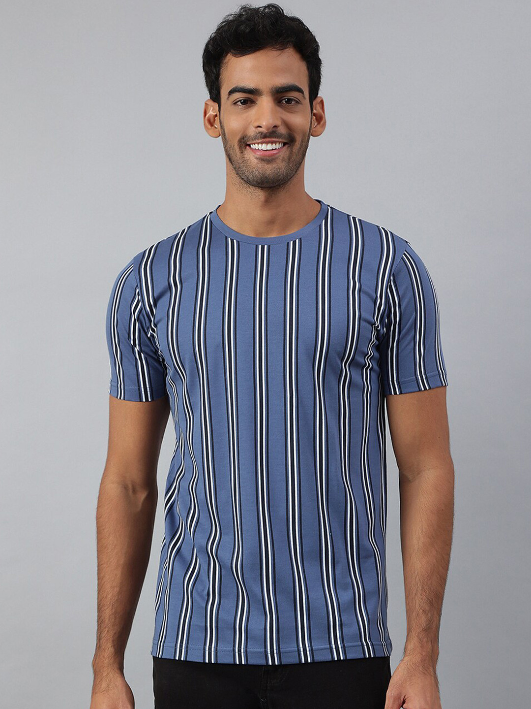

MR BUTTON Men Blue Striped Slim Fit T-shirt