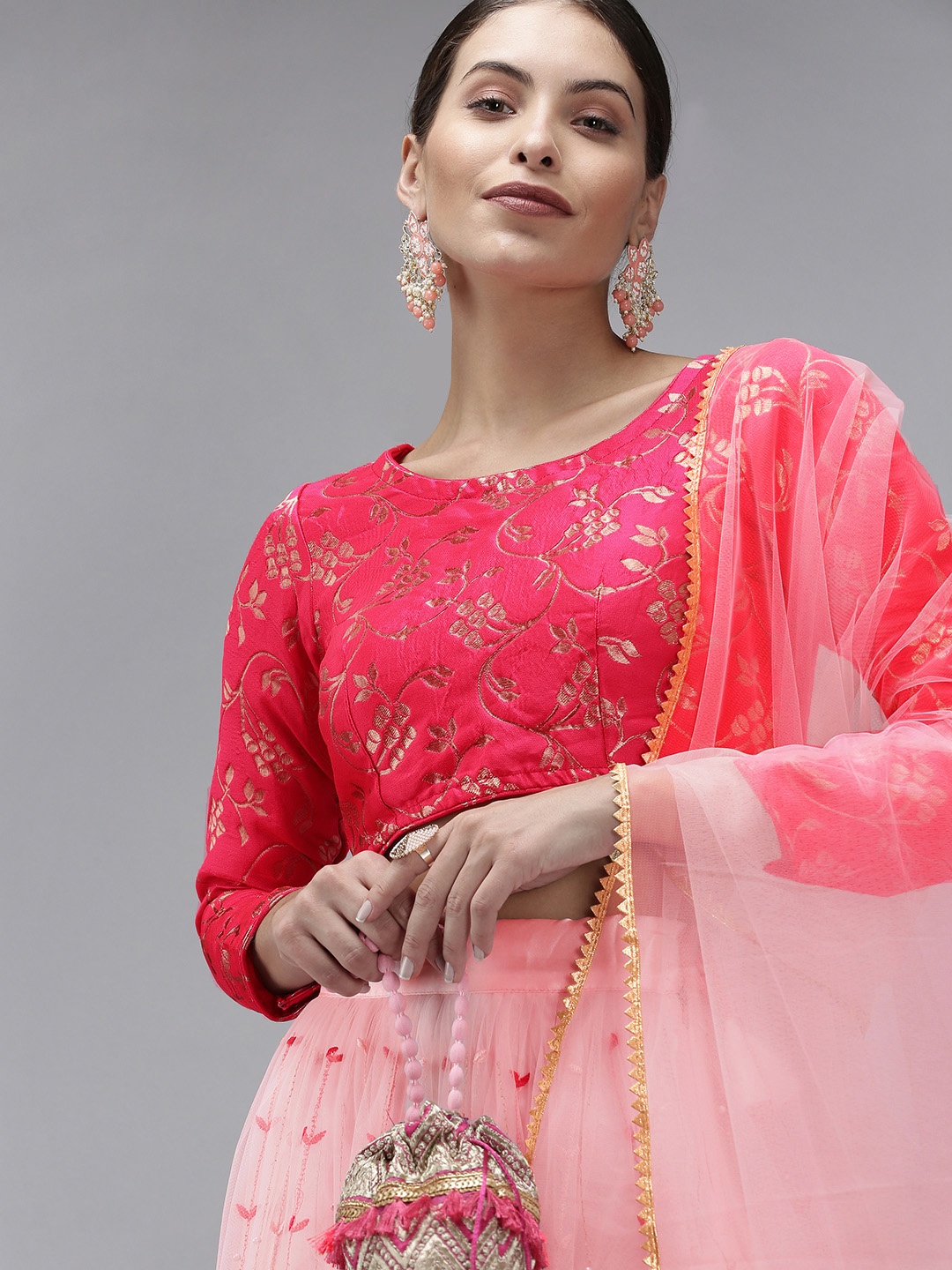 

DIVASTRI Pink & Ready to Wear Lehenga & Unstitched Blouse With Dupatta