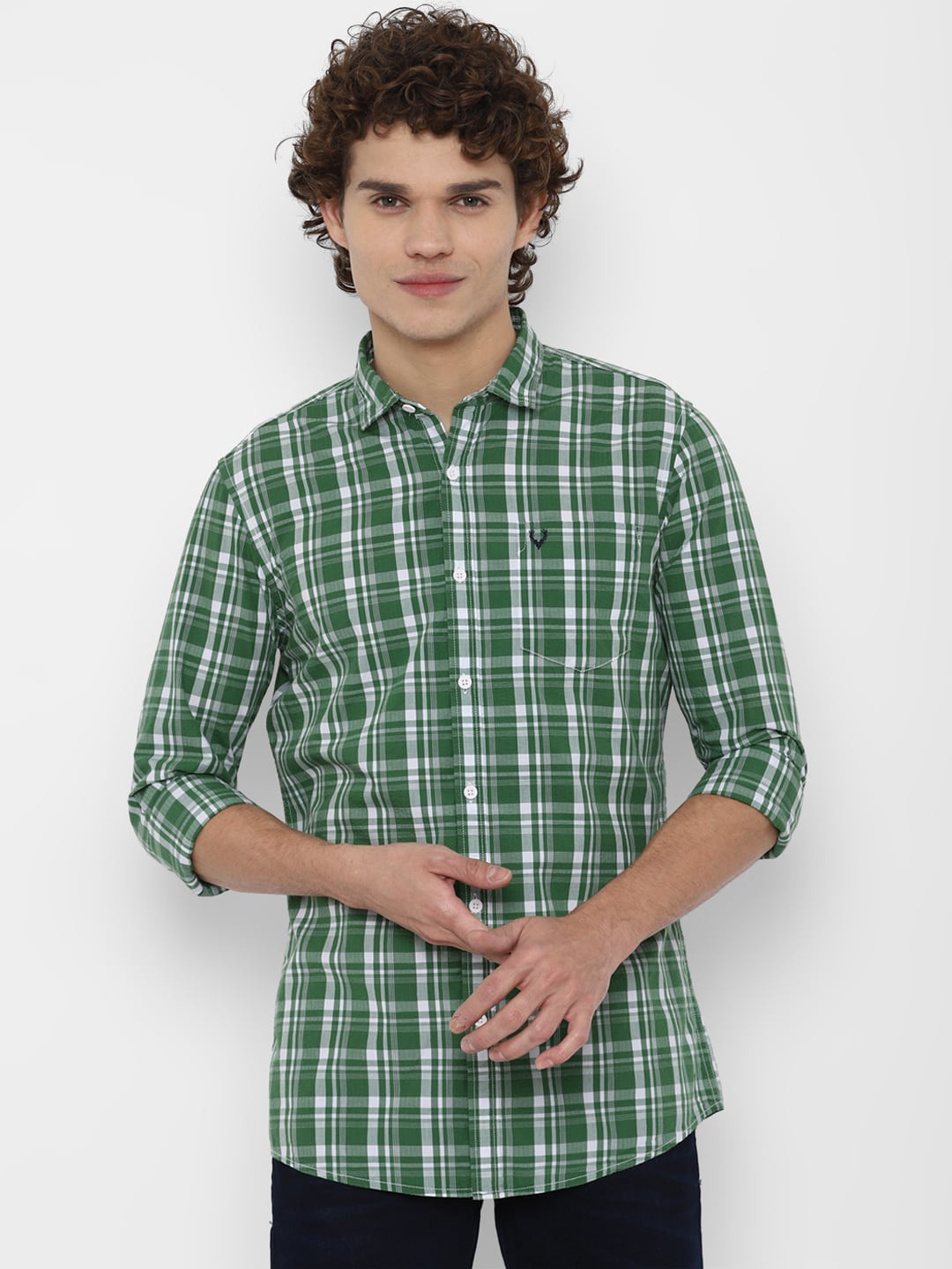 

Allen Solly Sport Men Green & White Tartan Checked Pure Cotton Casual Shirt