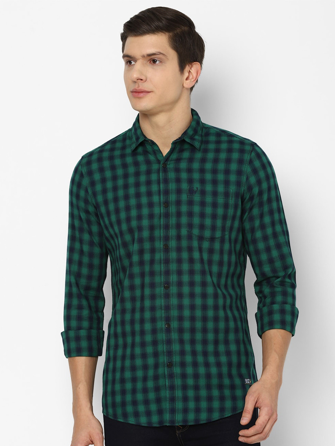 

Allen Solly Sport Men Green & Navy Blue Gingham Checked Casual Shirt