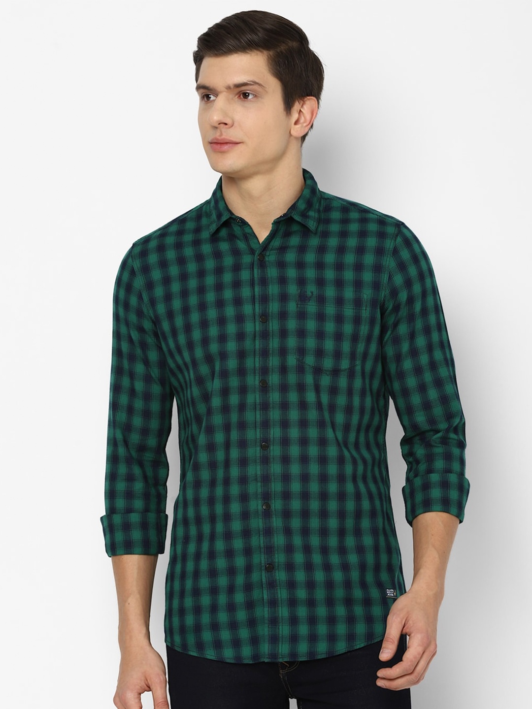 

Allen Solly Sport Men Green & Navy Blue Gingham Checked Casual Shirt