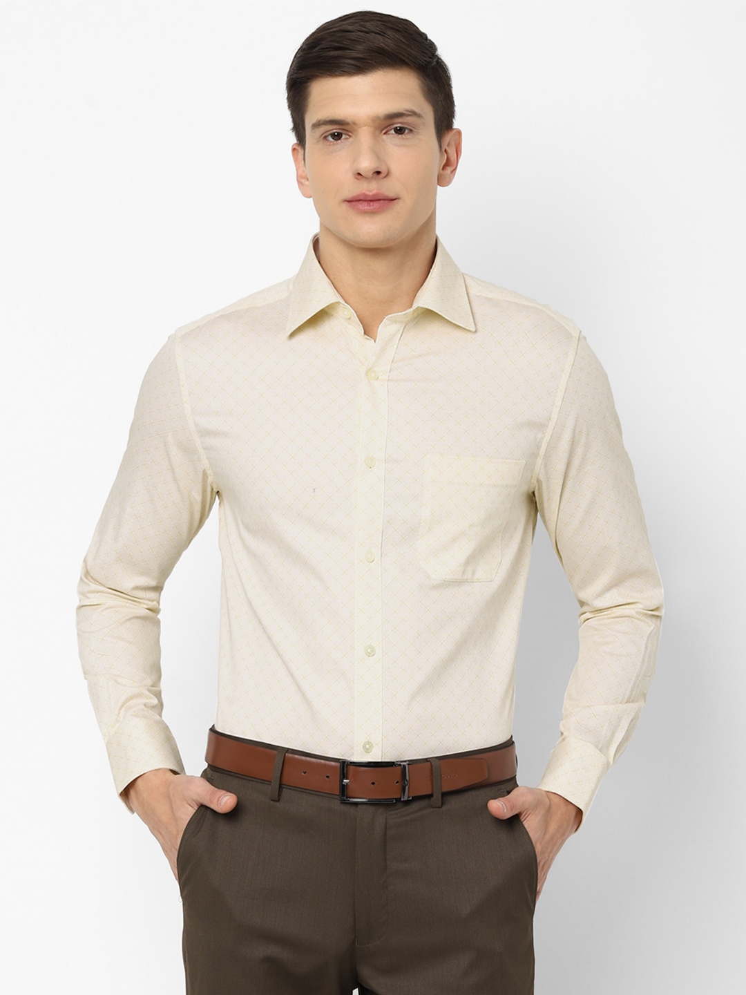 

Louis Philippe Men Cream-Coloured Printed Pure Cotton Formal Shirt