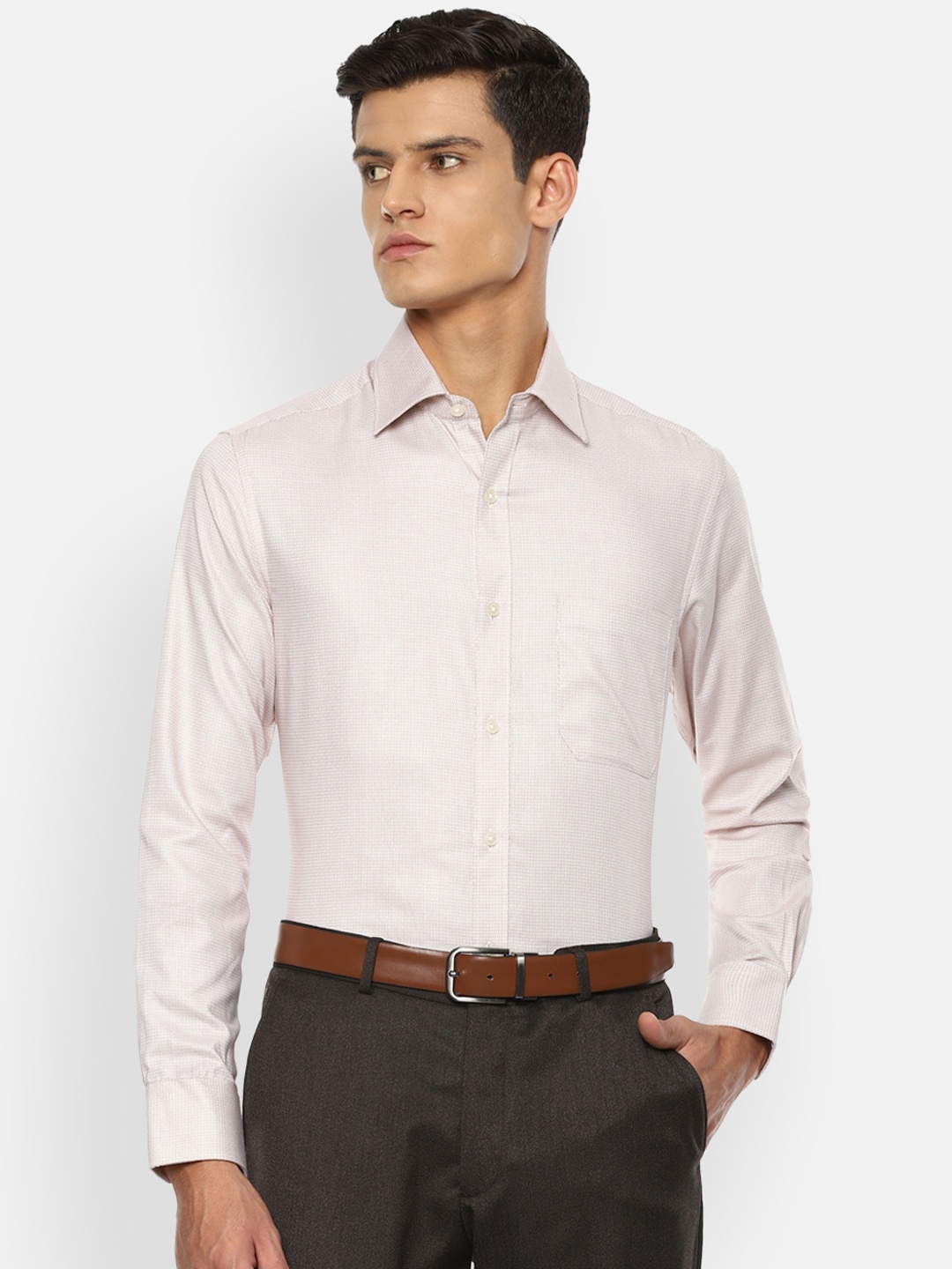 

Louis Philippe Men Beige Pure Cotton Formal Shirt