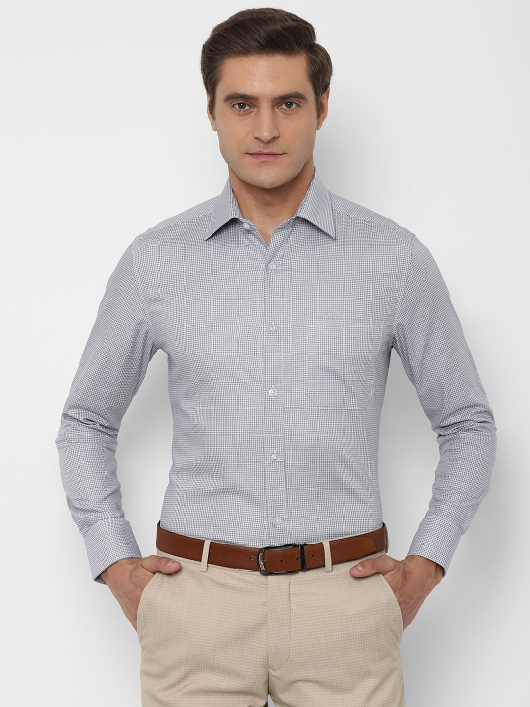 

Louis Philippe Men Grey Micro Checks Checked Formal Shirt