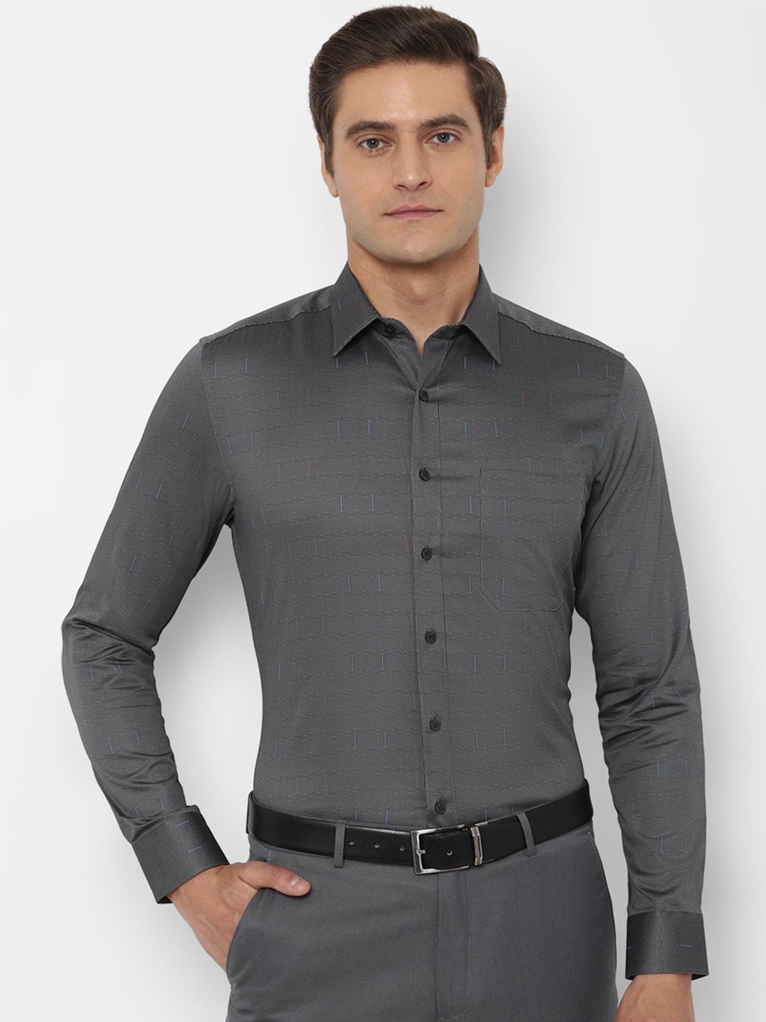 

Louis Philippe Men Grey Slim Fit Printed Formal Shirt