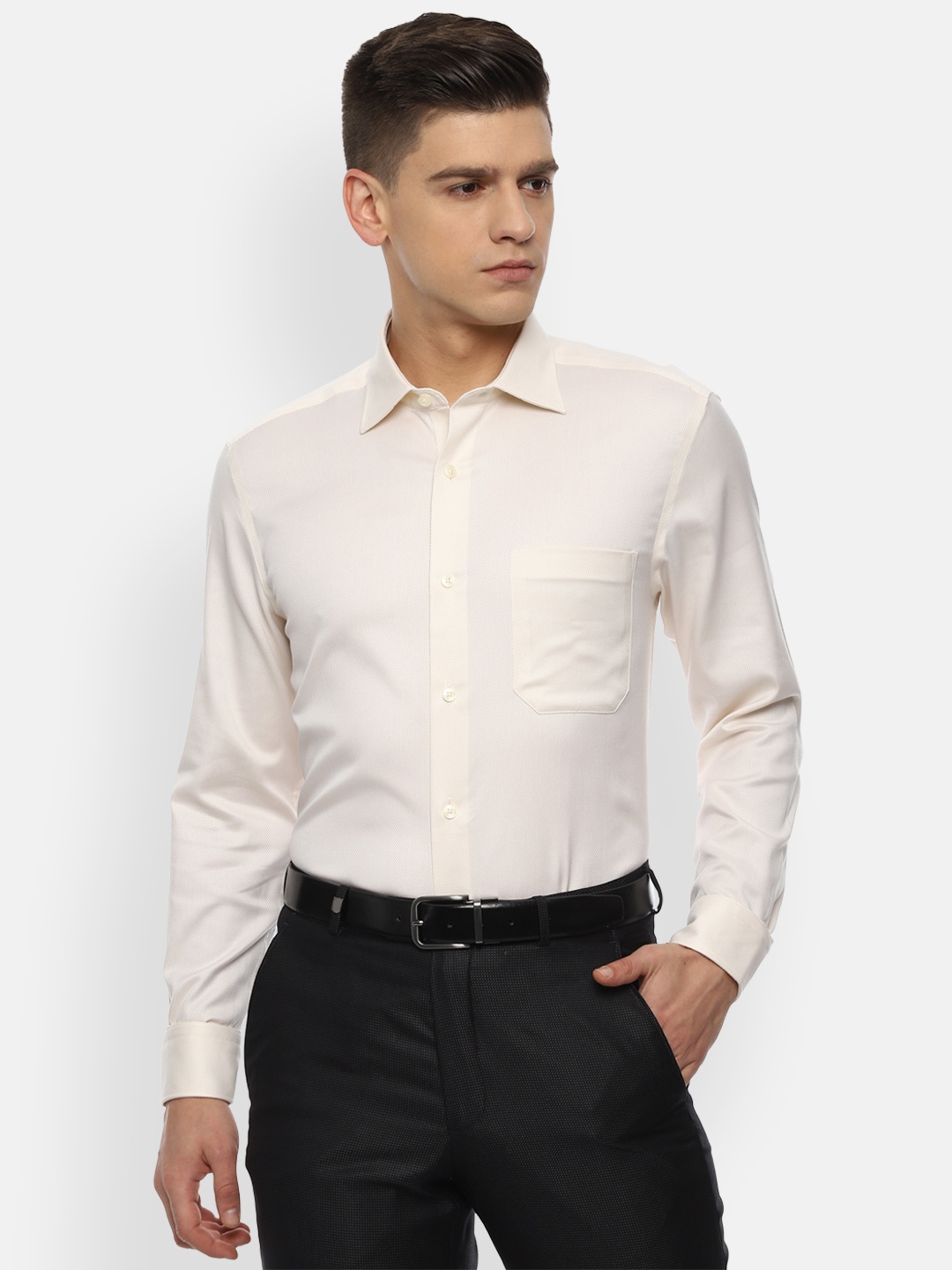 

Louis Philippe Permapress Men Cream-Coloured Wrinkle Free Formal Shirt