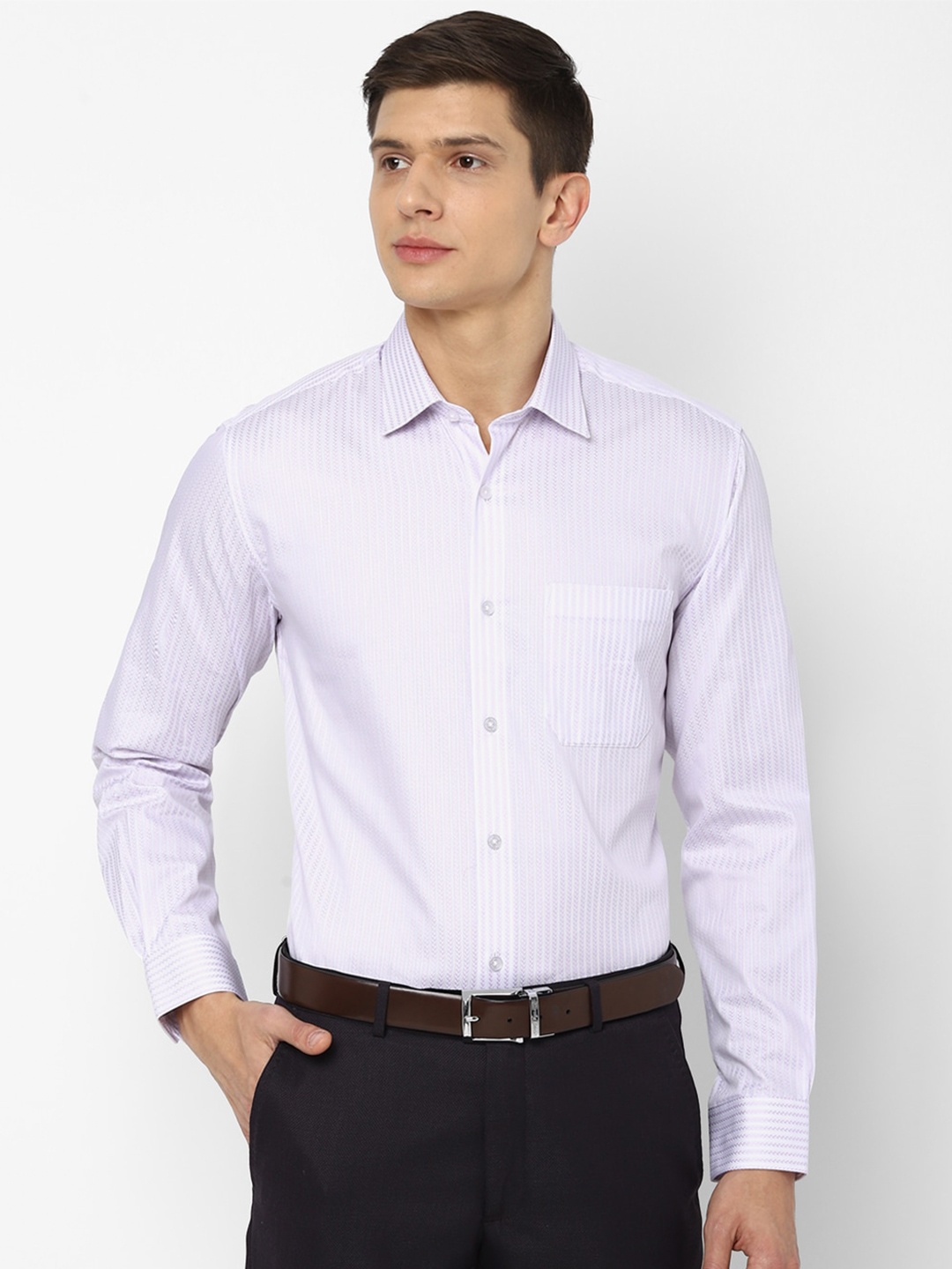 

Louis Philippe Men Purple Slim Fit Striped Formal Shirt