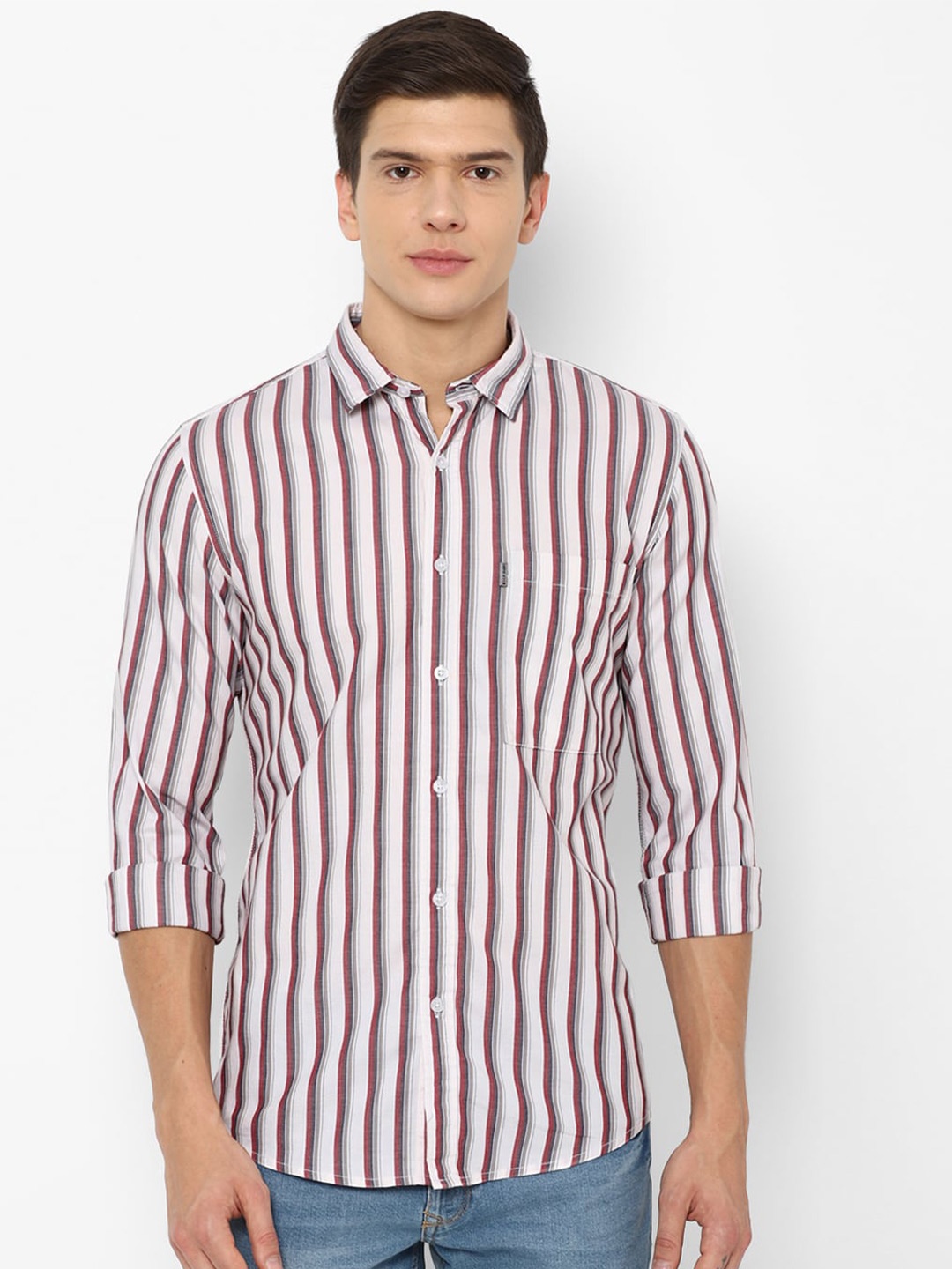 

Louis Philippe Jeans Men Maroon Slim Fit Striped Casual Shirt