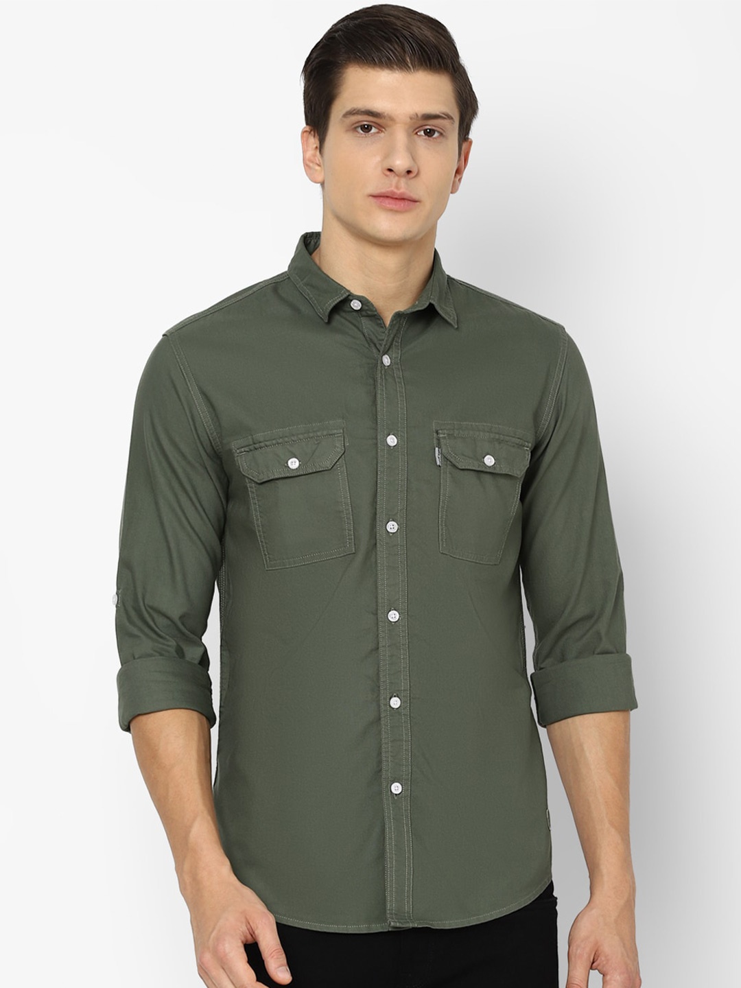 

Louis Philippe Jeans Men Olive Green Slim Fit Casual Shirt